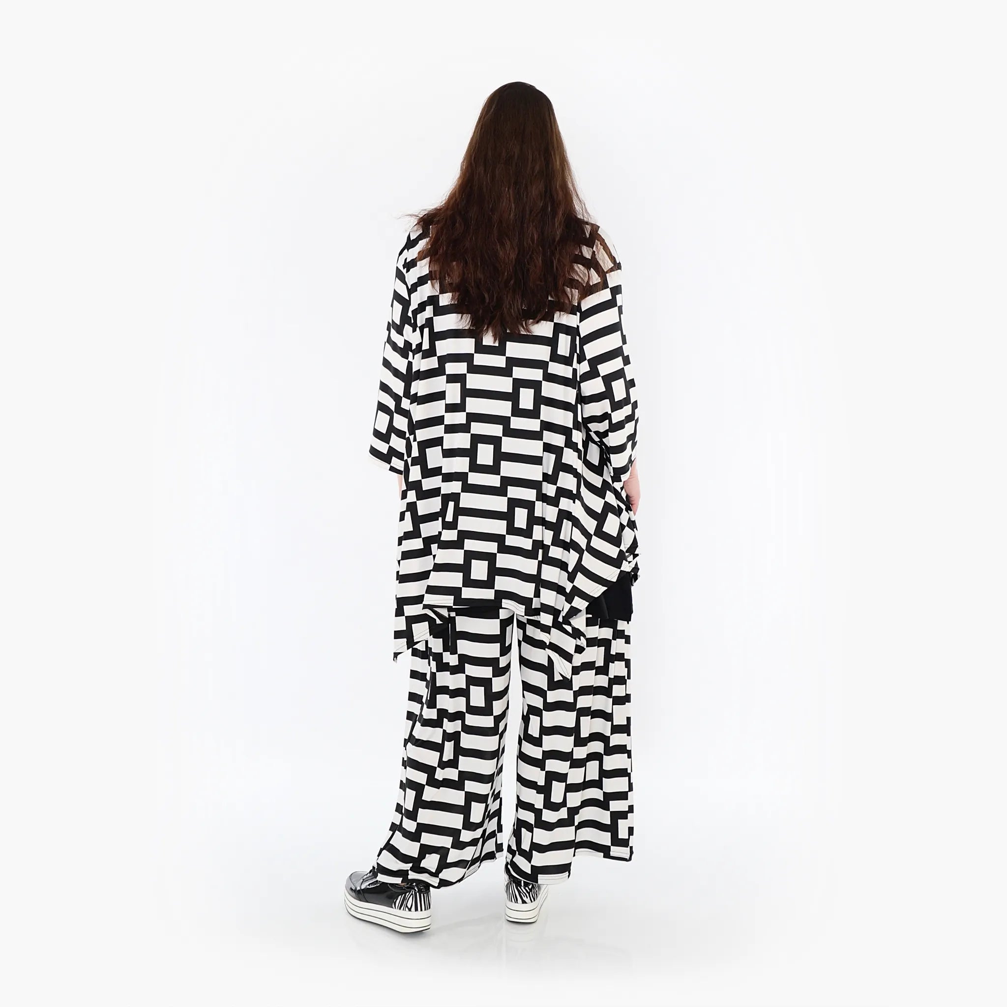 A-Form Jacke von AKH Fashion aus Materialmix, 1314.06842, Weiß/Schwarz, Kariert, Schick