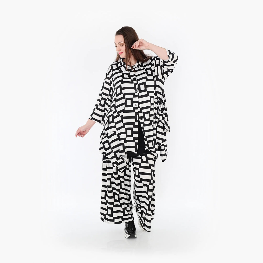 A-Form Jacke von AKH Fashion aus Materialmix, 1314.06842, Weiß/Schwarz, Kariert, Schick