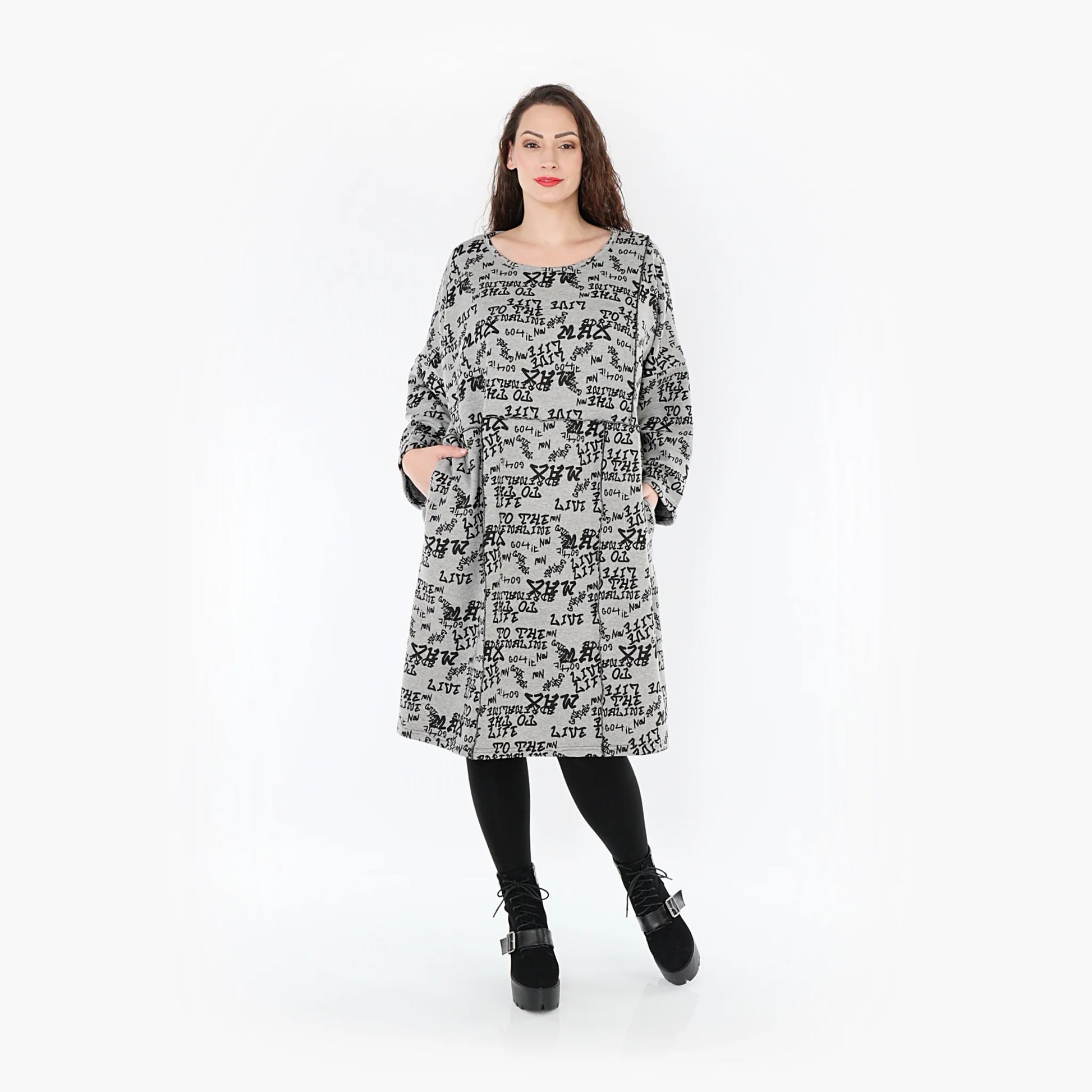 AKH Fashion Kleid in gerader Form, aus Baumwolle, 1376.06997, Grau-Schwarz, Schick