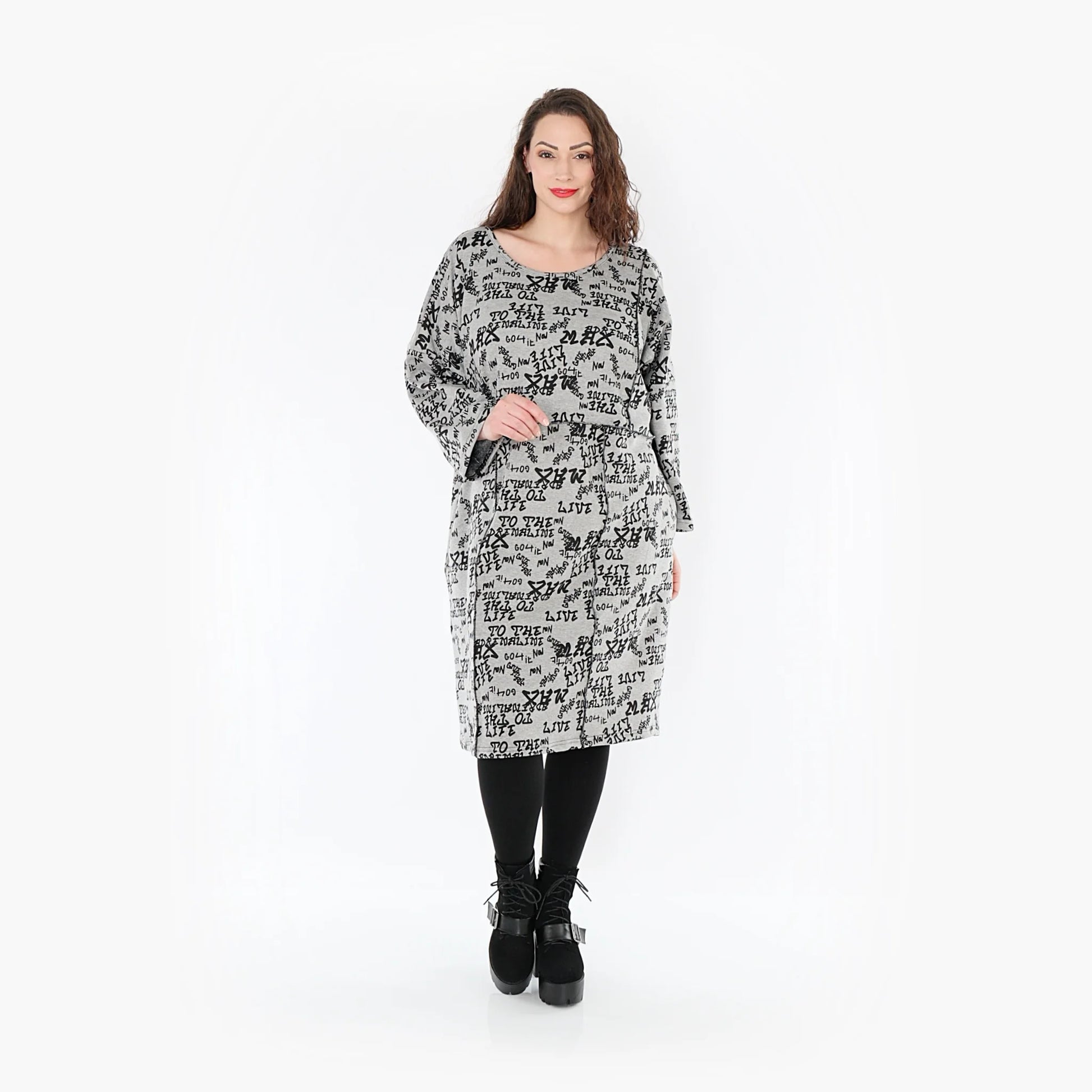 AKH Fashion Kleid in gerader Form, aus Baumwolle, 1376.06997, Grau-Schwarz, Schick