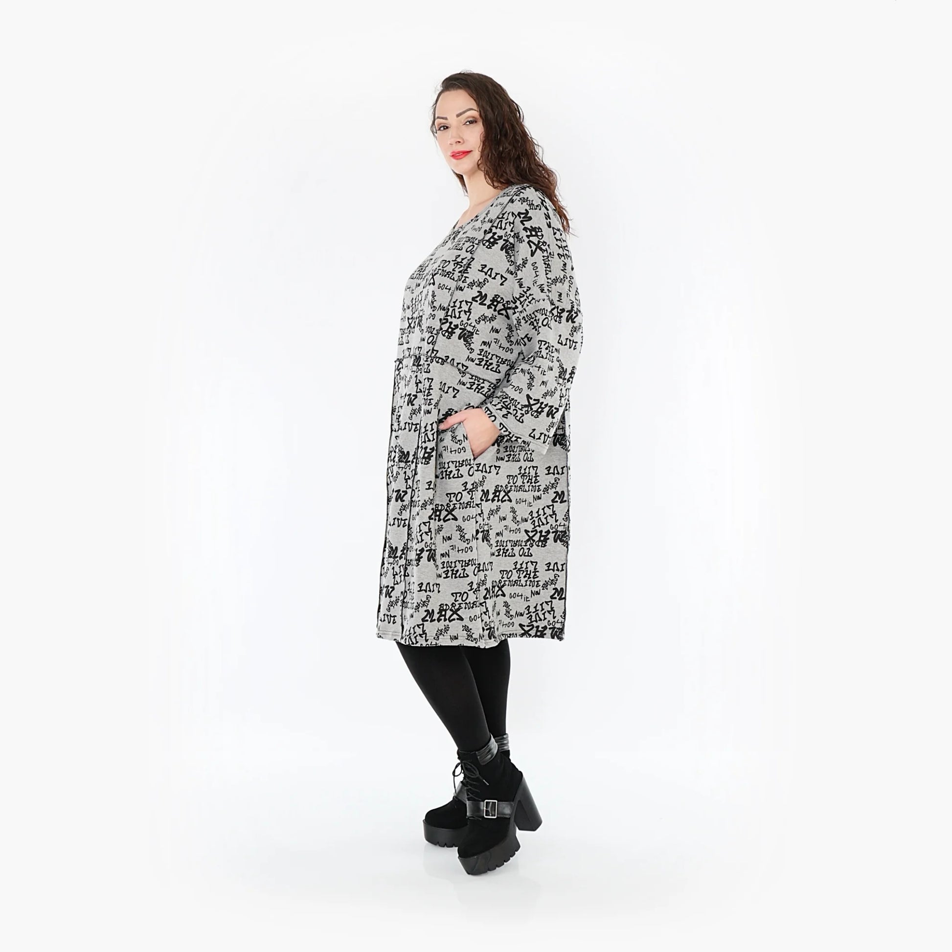 AKH Fashion Kleid in gerader Form, aus Baumwolle, 1376.06997, Grau-Schwarz, Schick