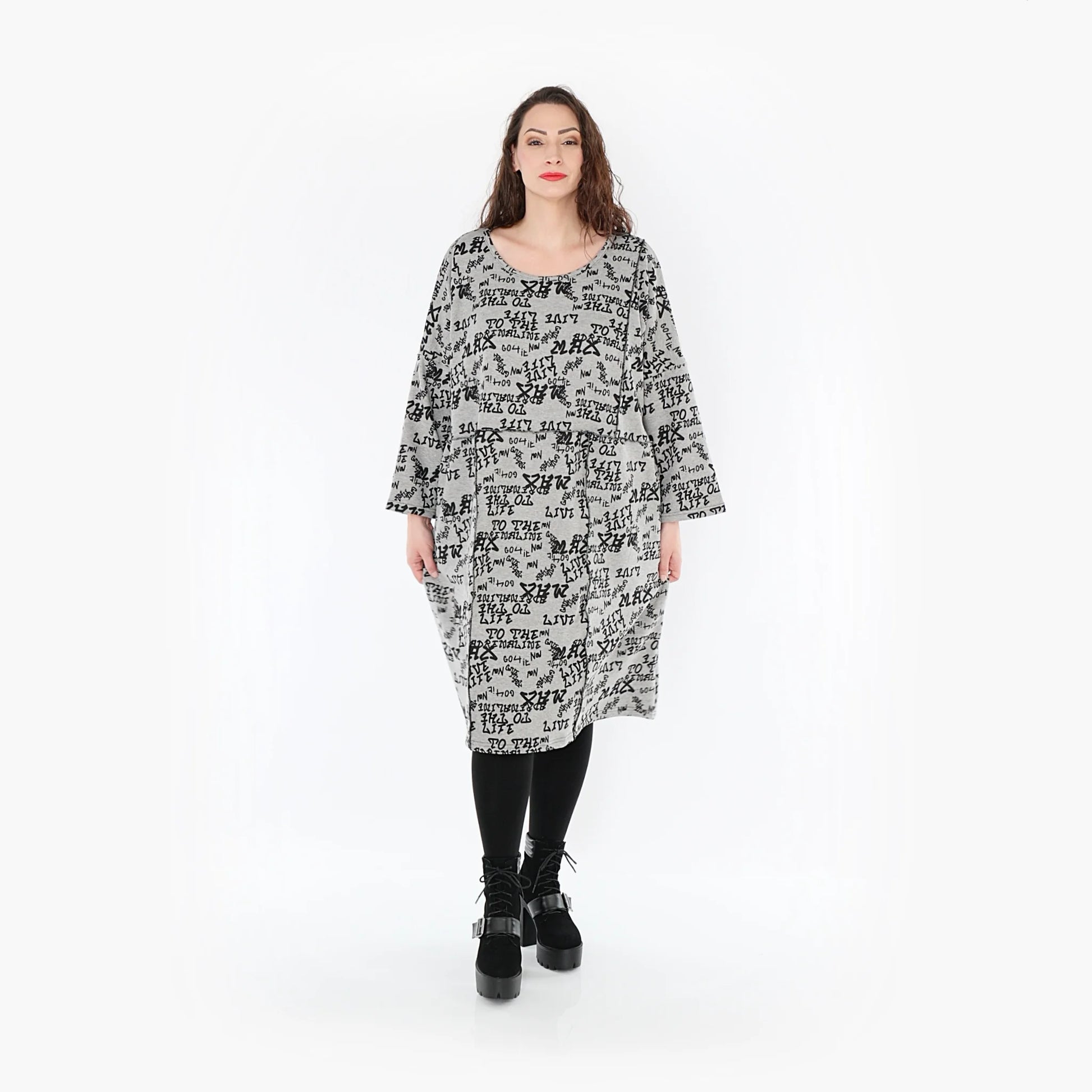 AKH Fashion Kleid in gerader Form, aus Baumwolle, 1376.06997, Grau-Schwarz, Schick