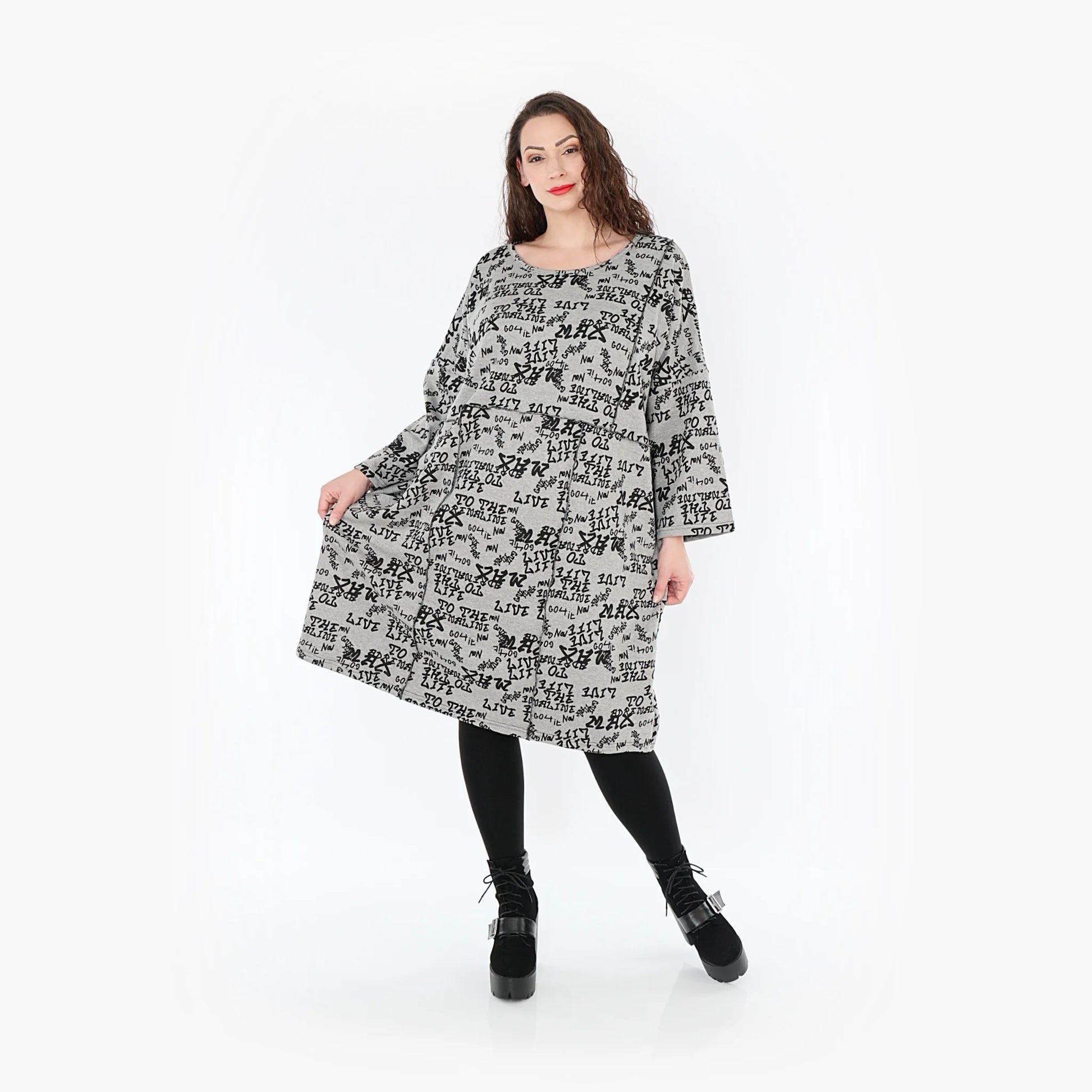 AKH Fashion Kleid in gerader Form, aus Baumwolle, 1376.06997, Grau-Schwarz, Schick