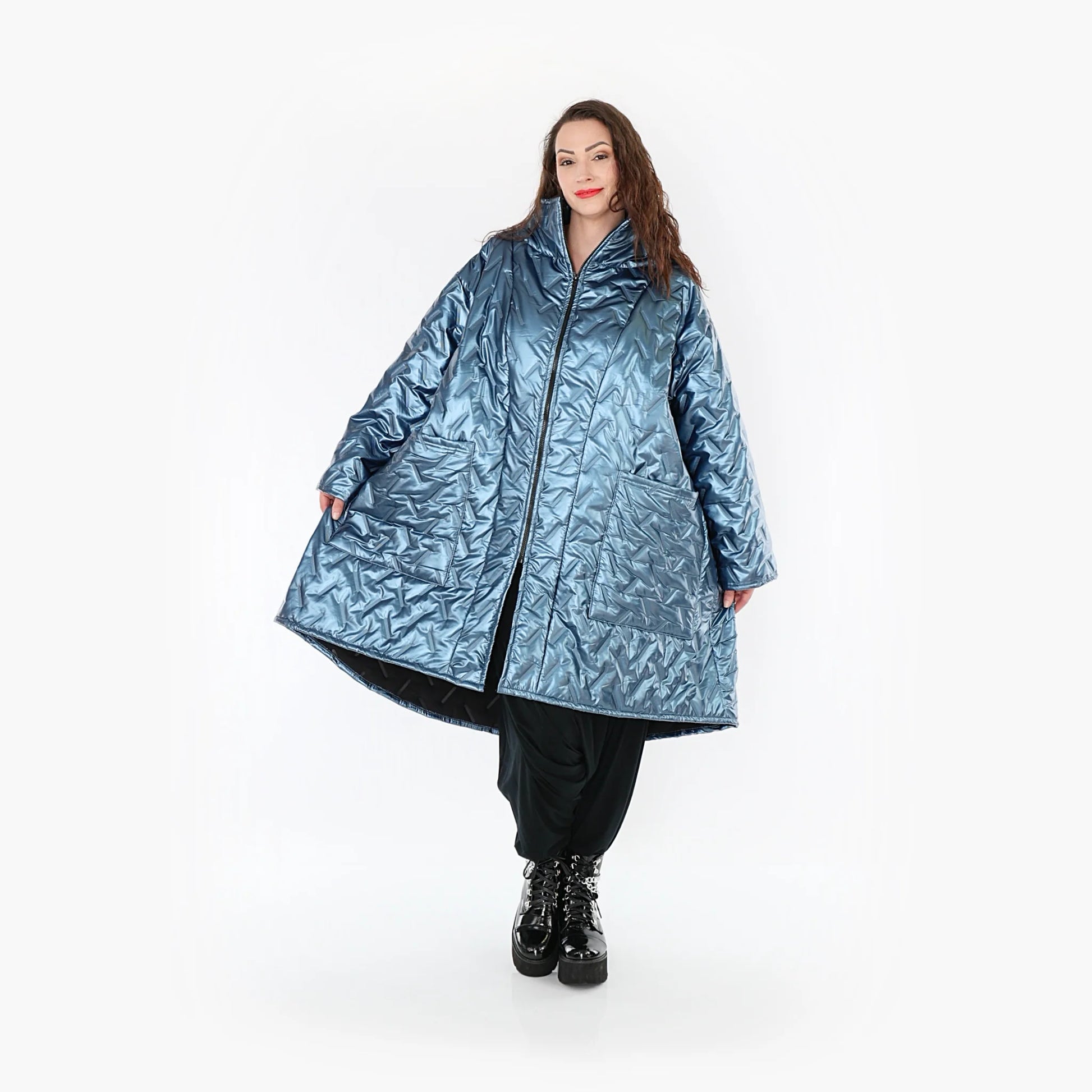AKH Fashion Mantel in Vokuhila-Form, aus Polyester, 1387.02276, Eisblau, Grafik, Schick