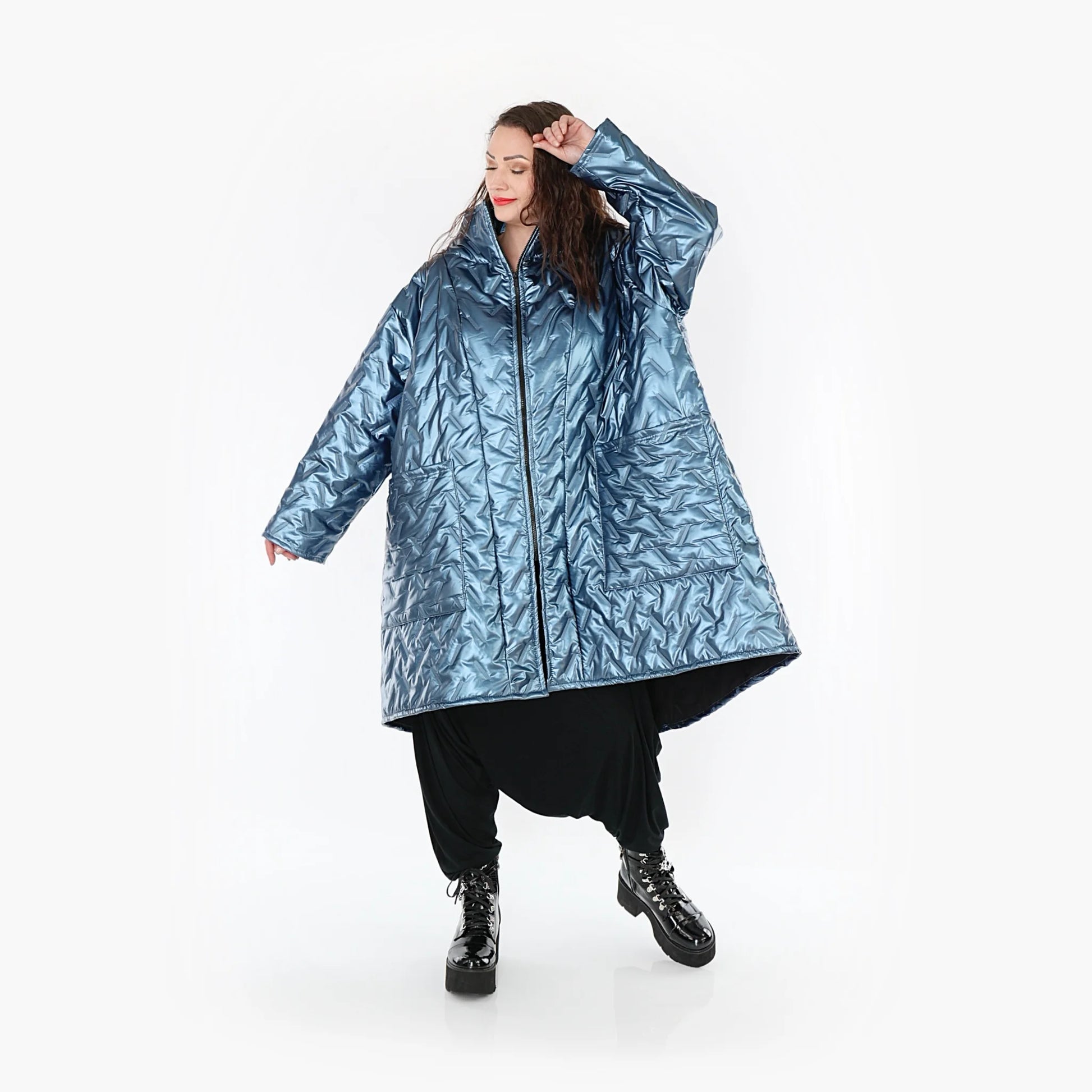 AKH Fashion Mantel in Vokuhila-Form, aus Polyester, 1387.02276, Eisblau, Grafik, Schick