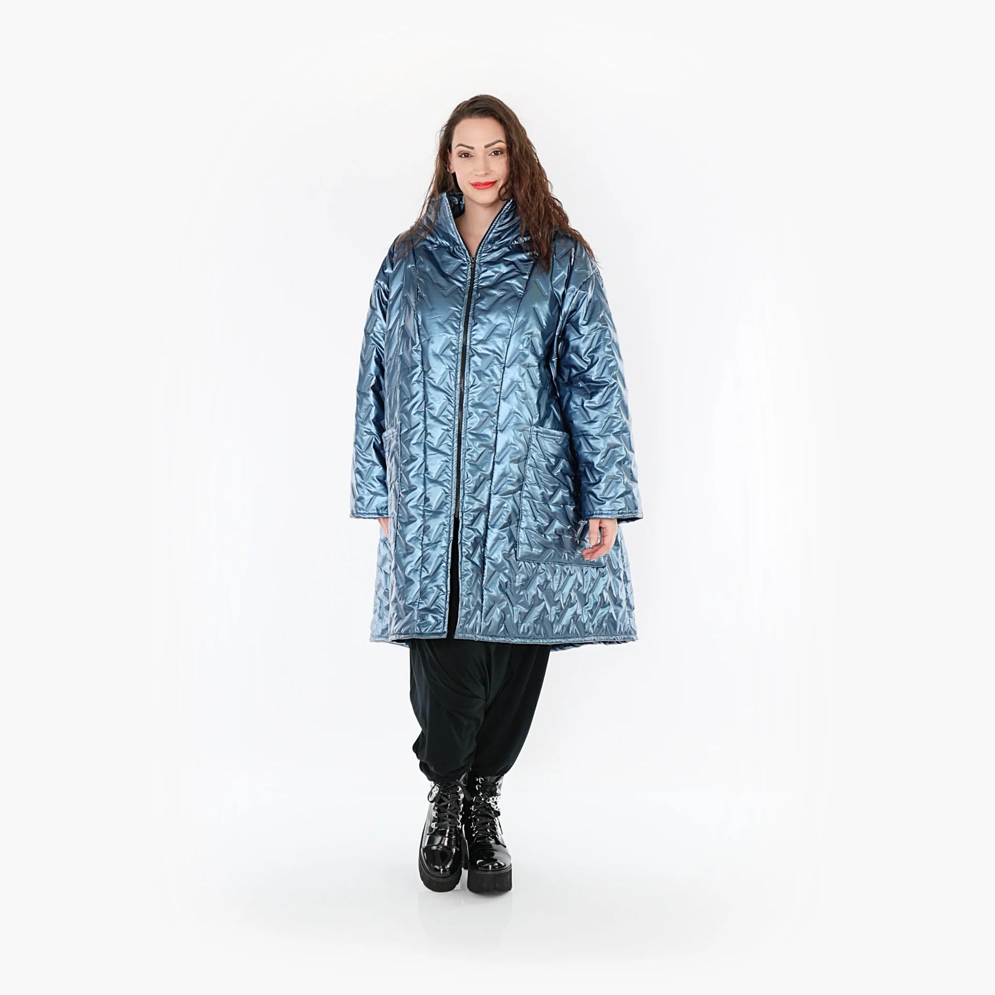 AKH Fashion Mantel in Vokuhila-Form, aus Polyester, 1387.02276, Eisblau, Grafik, Schick