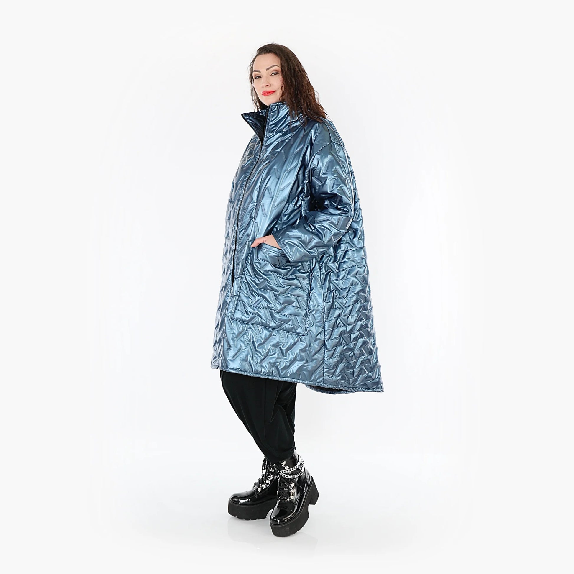AKH Fashion Mantel in Vokuhila-Form, aus Polyester, 1387.02276, Eisblau, Grafik, Schick