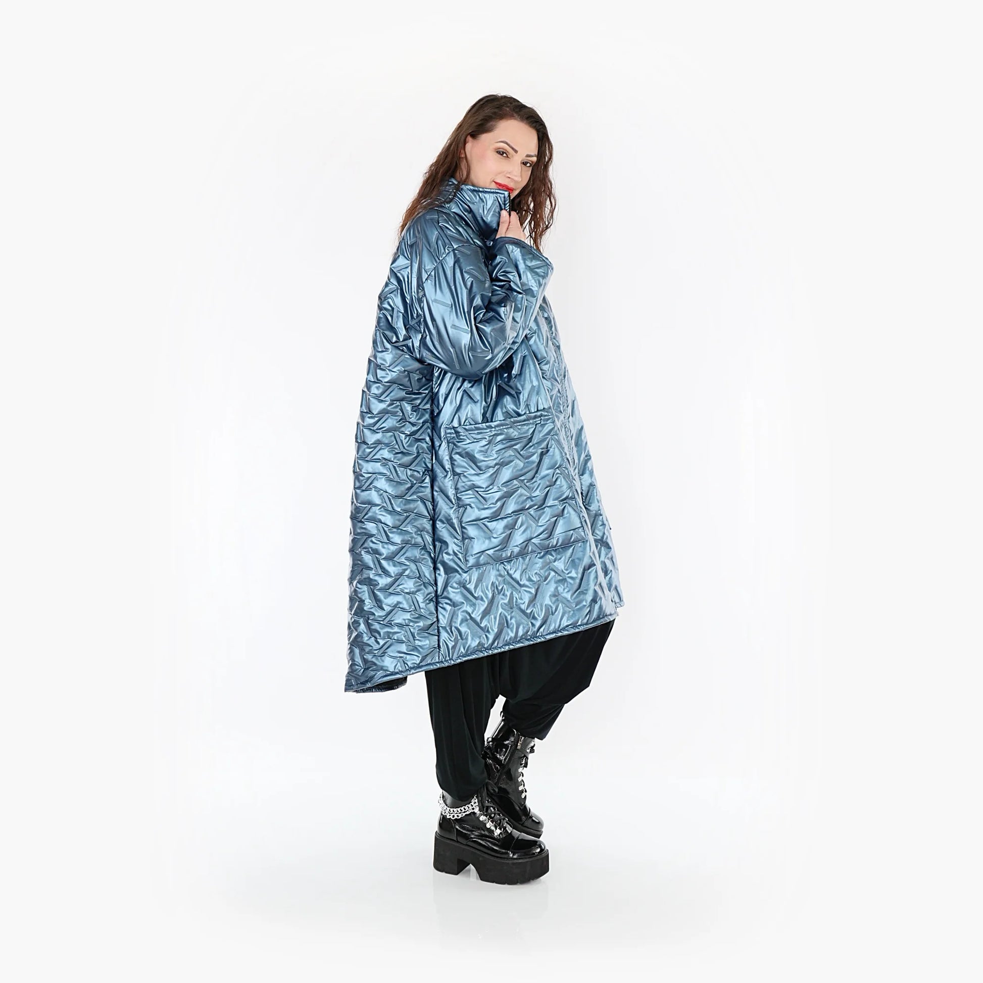 AKH Fashion Mantel in Vokuhila-Form, aus Polyester, 1387.02276, Eisblau, Grafik, Schick