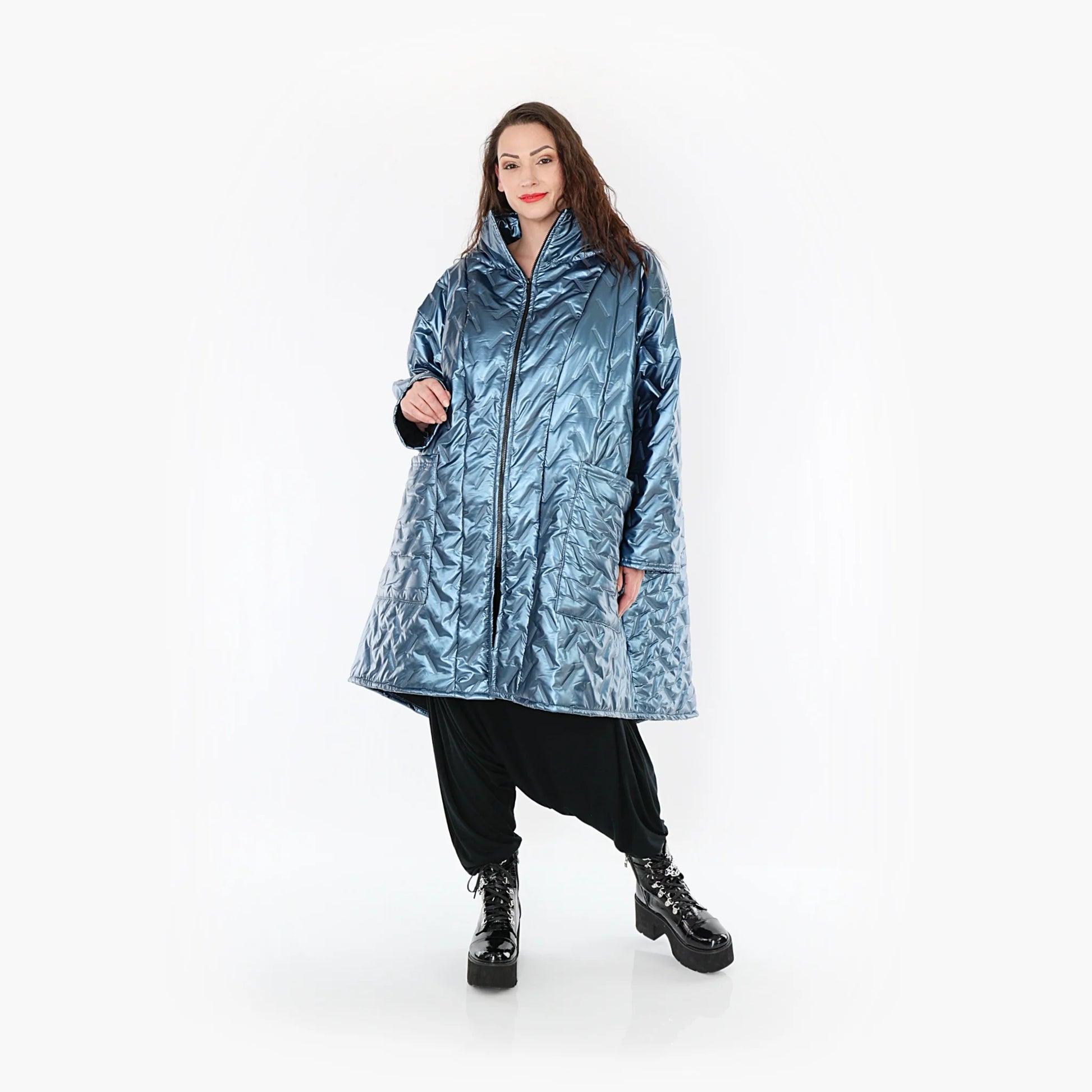 AKH Fashion Mantel in Vokuhila-Form, aus Polyester, 1387.02276, Eisblau, Grafik, Schick