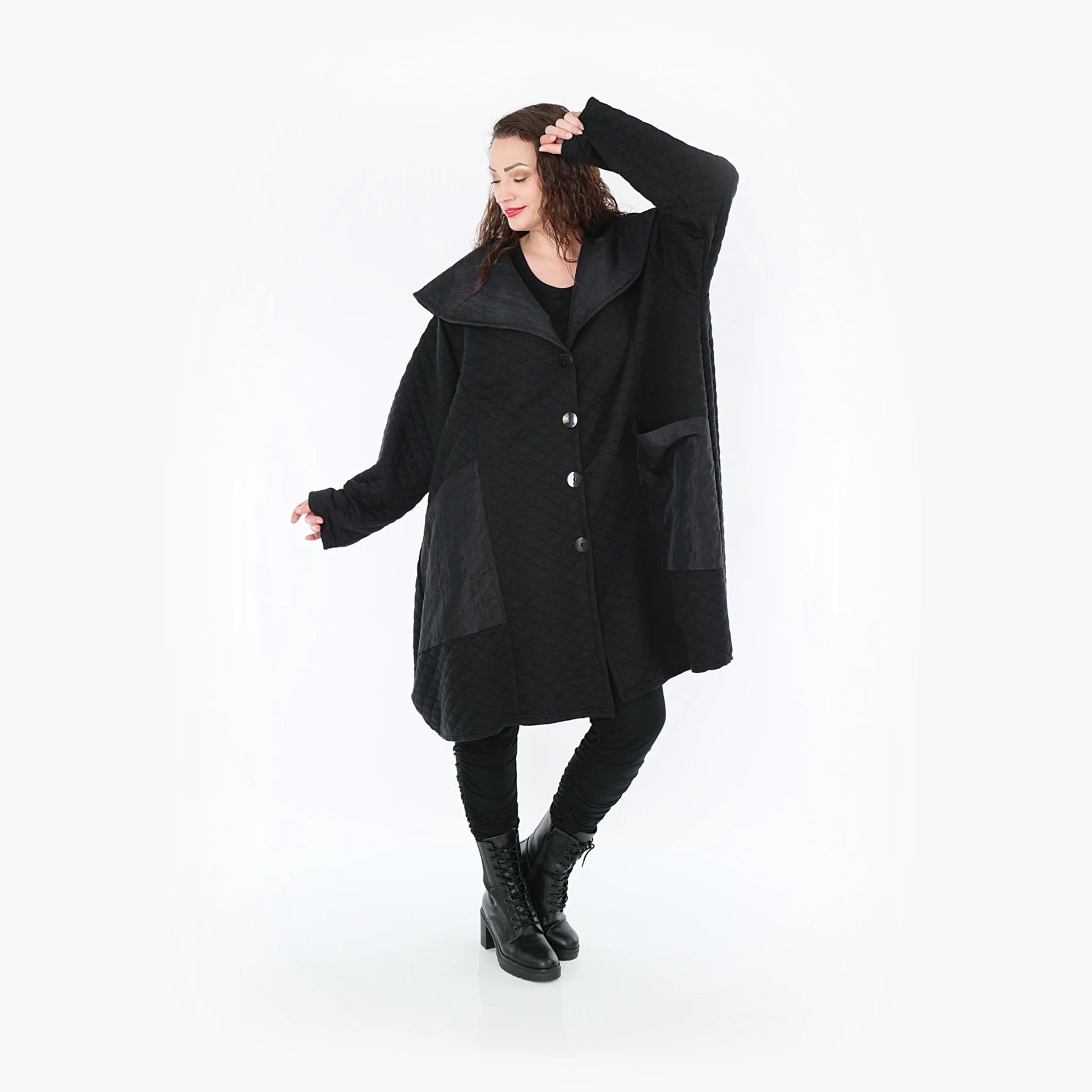 Ballonmantel von AKH Fashion aus Materialmix, 1394.07002, Schwarz, Schick, Modern, Bequem