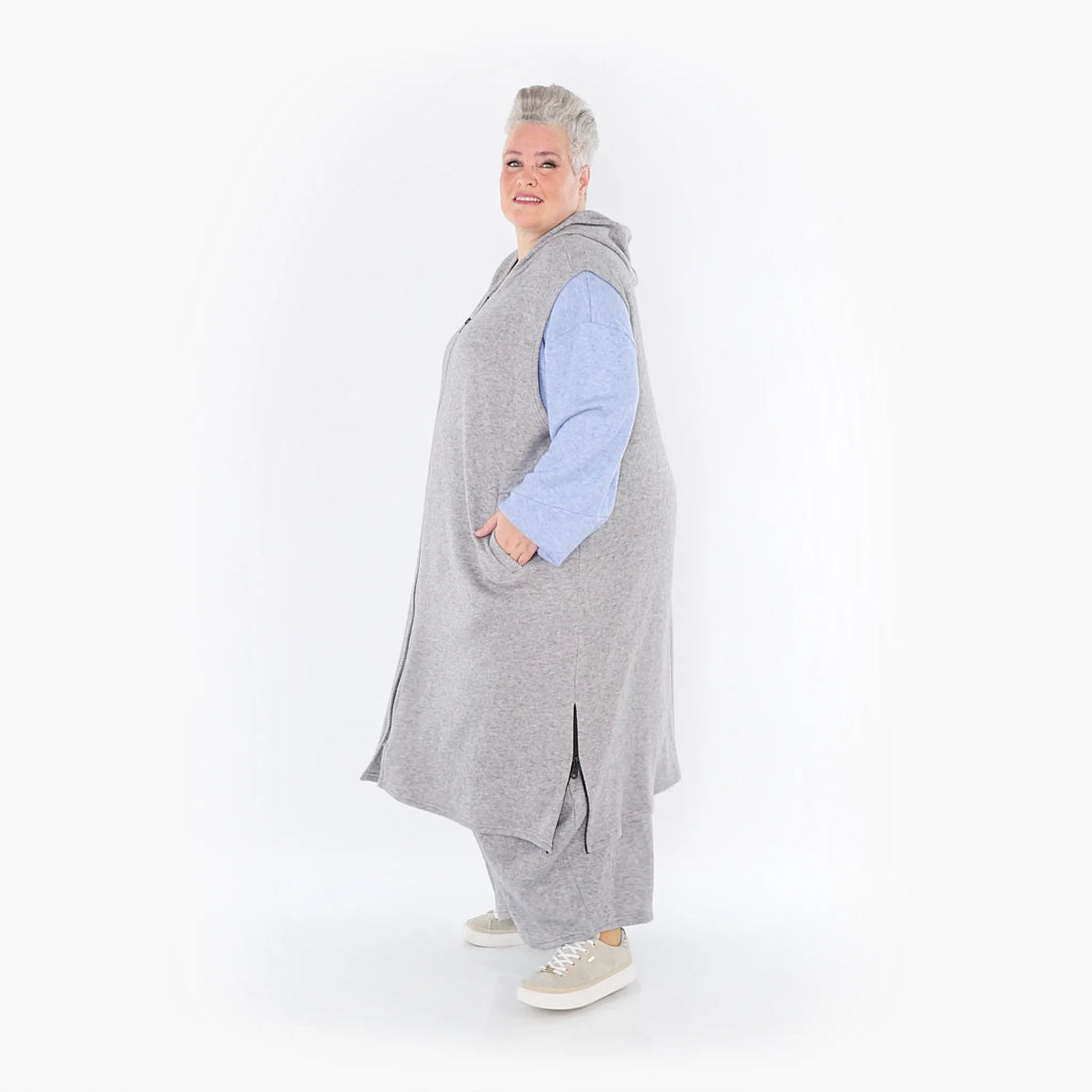 AKH Fashion Weste in gerader Form, aus Viskose, 1429.06879, Hellgrau, Schick, Modern