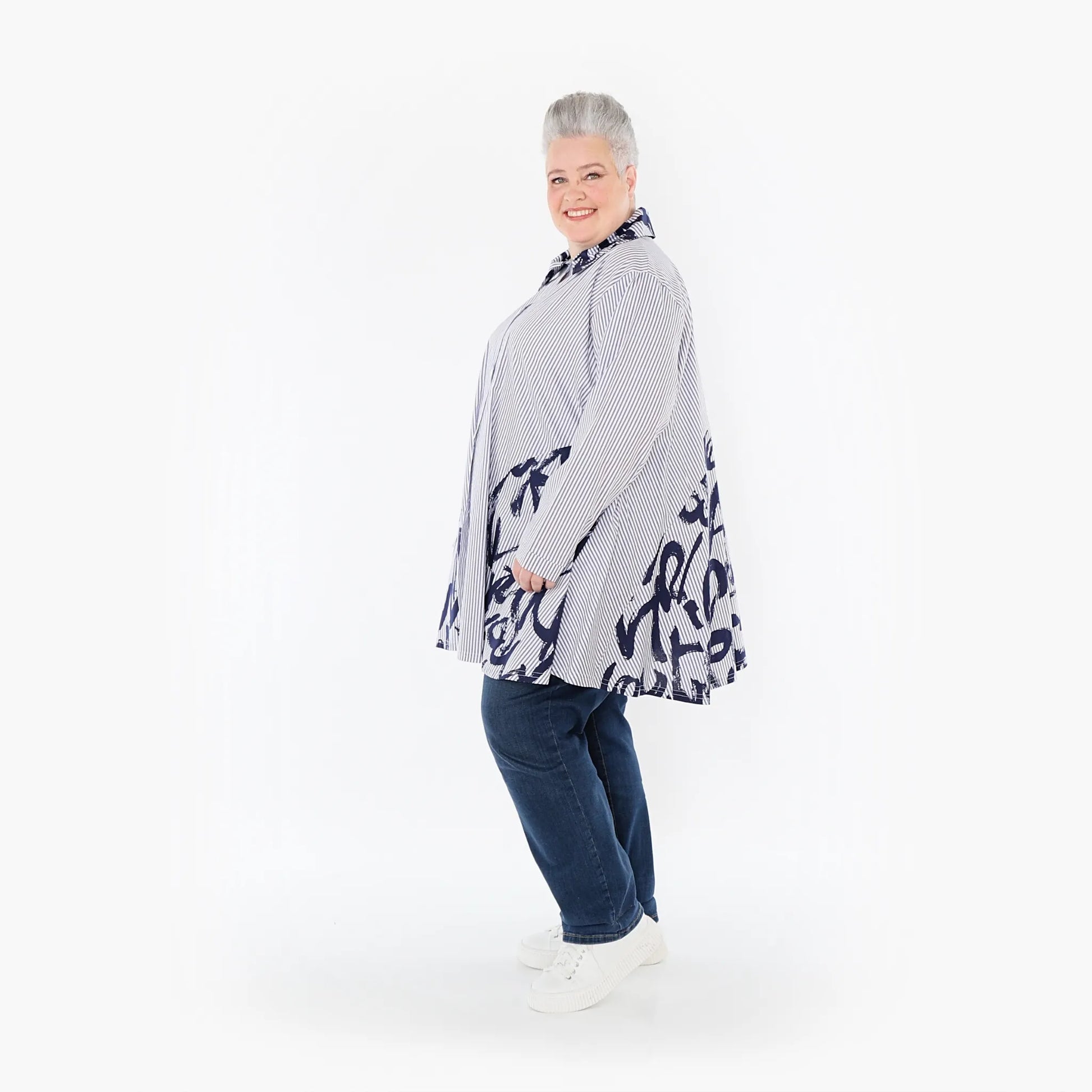 AKH Fashion Bluse in Glocken-Form, aus Baumwolle, 1435.06795, Weiß/Blau, Vichy-Streifen