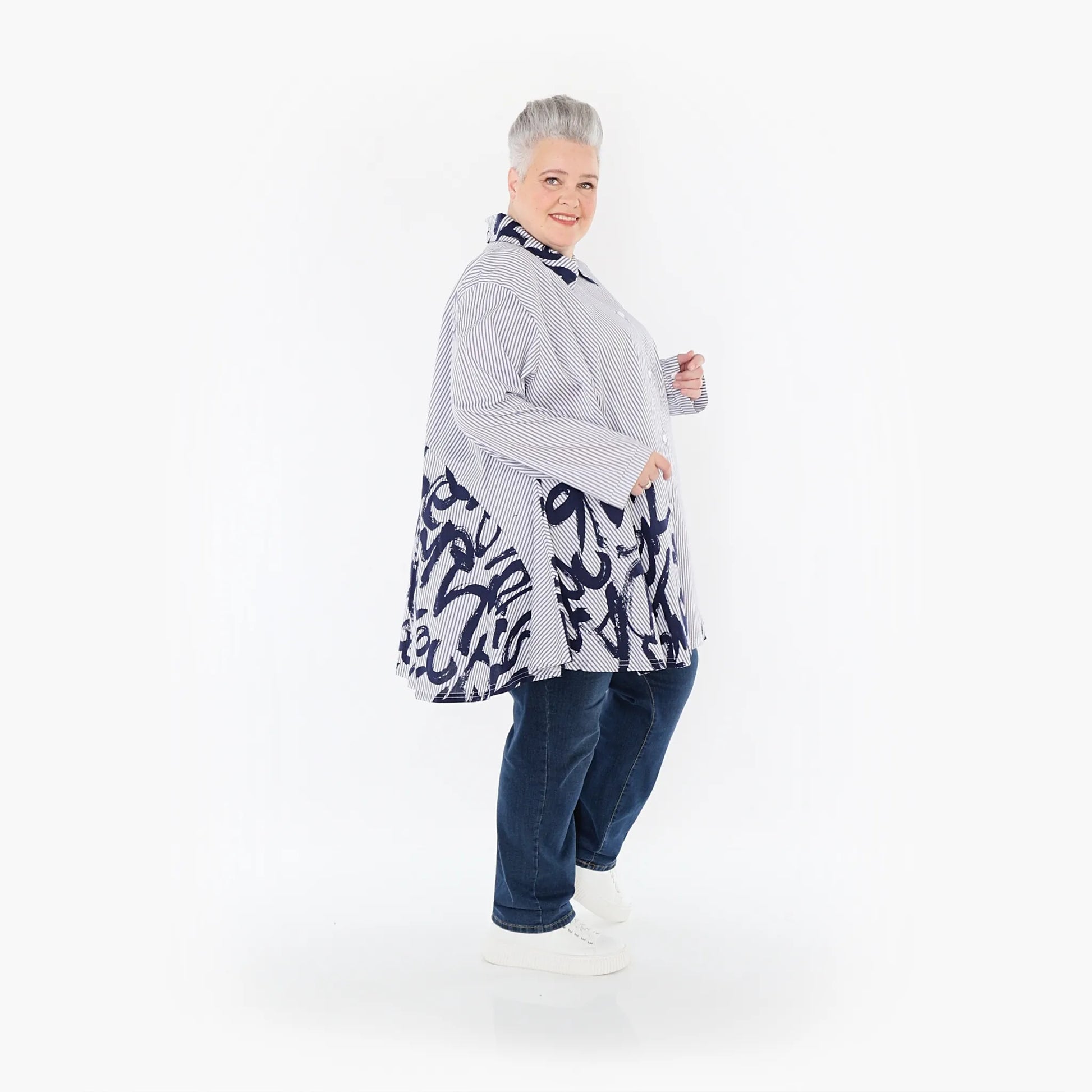 AKH Fashion Bluse in Glocken-Form, aus Baumwolle, 1435.06795, Weiß/Blau, Vichy-Streifen