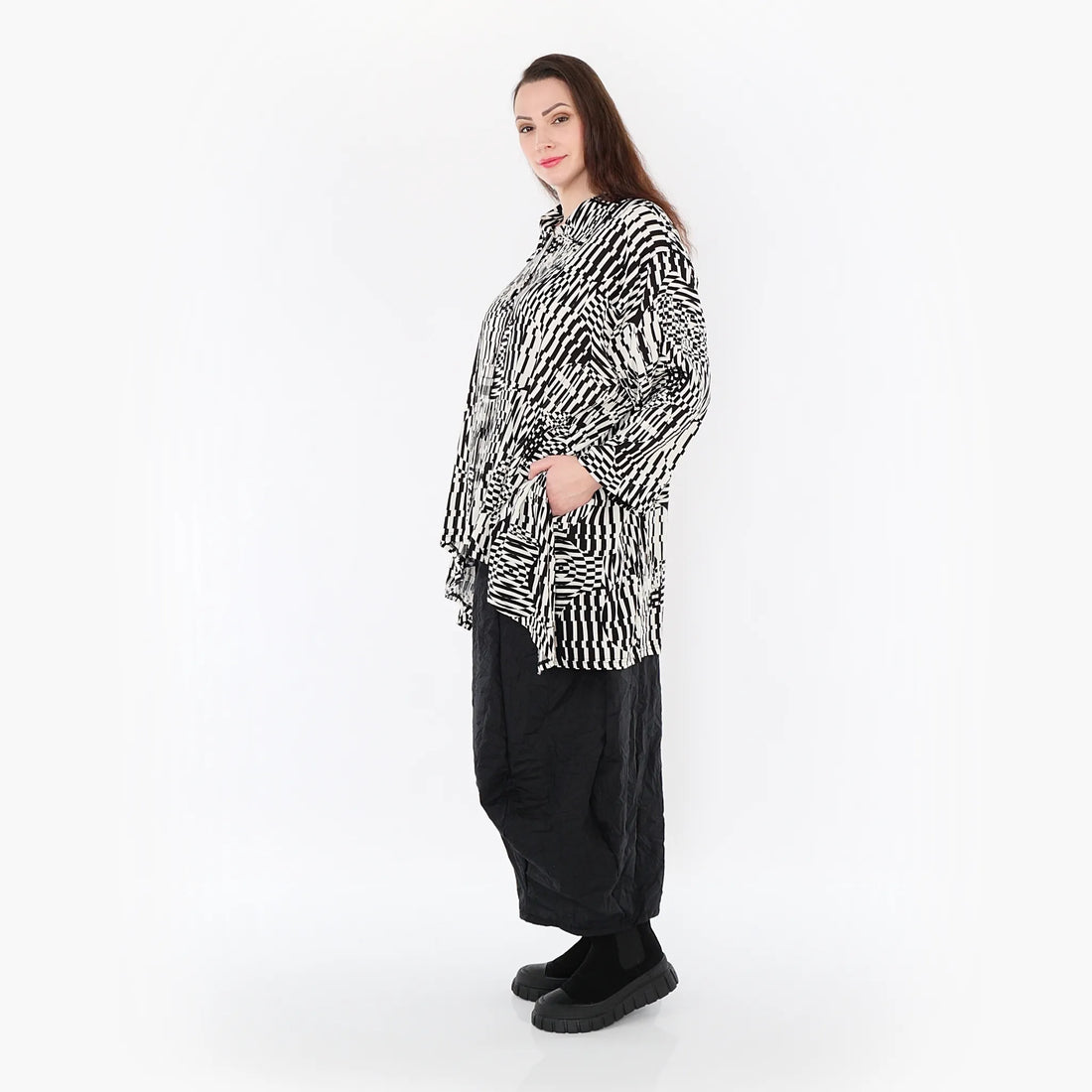 A-Form Jacke von AKH Fashion aus Rayon, 1445.07038, Ecru/Schwarz, Grafik, Schick, Modern