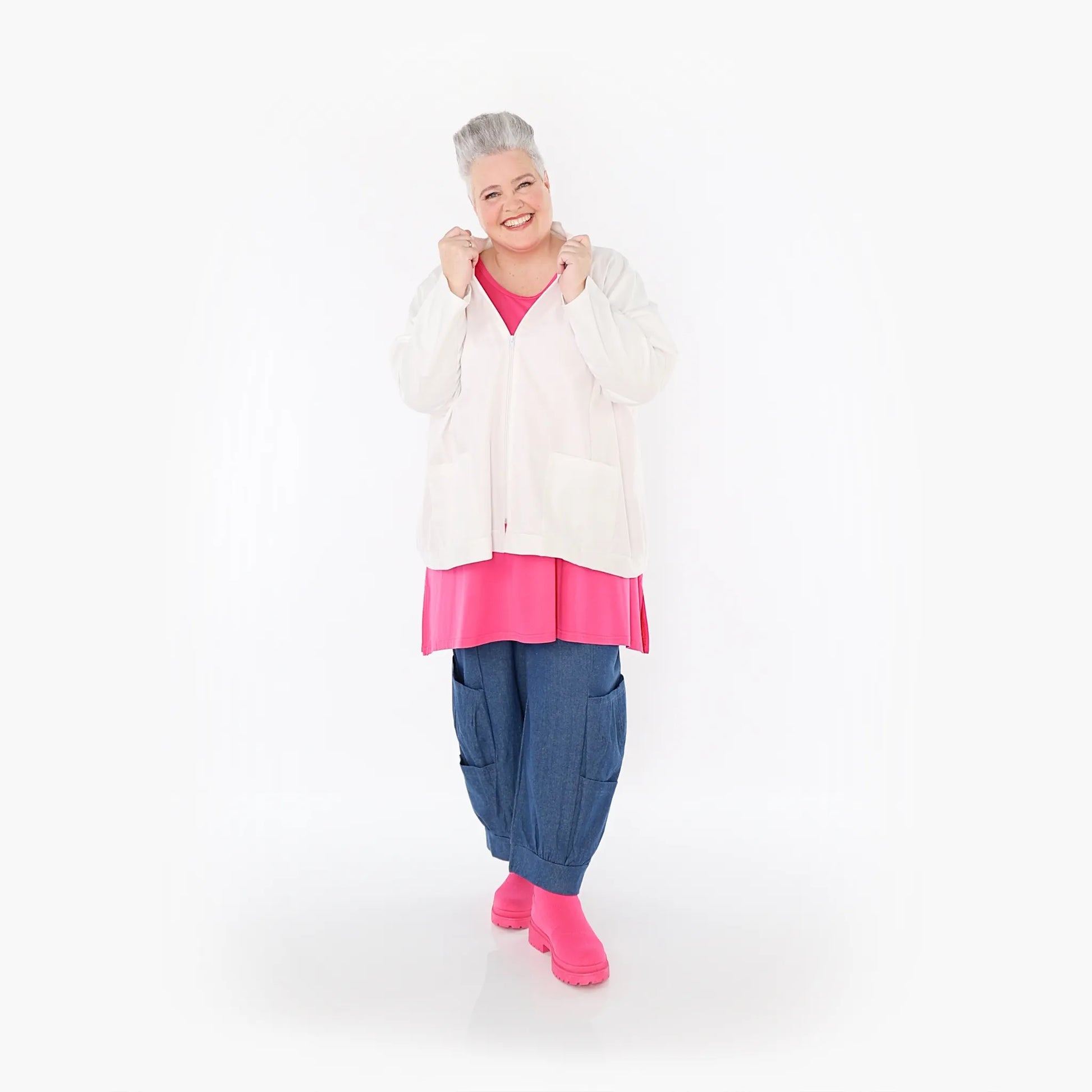 AKH Fashion Jacke in gerader Form, aus Baumwolle, 1458.07017, Weiß, Ausgefallen, Zeitlos
