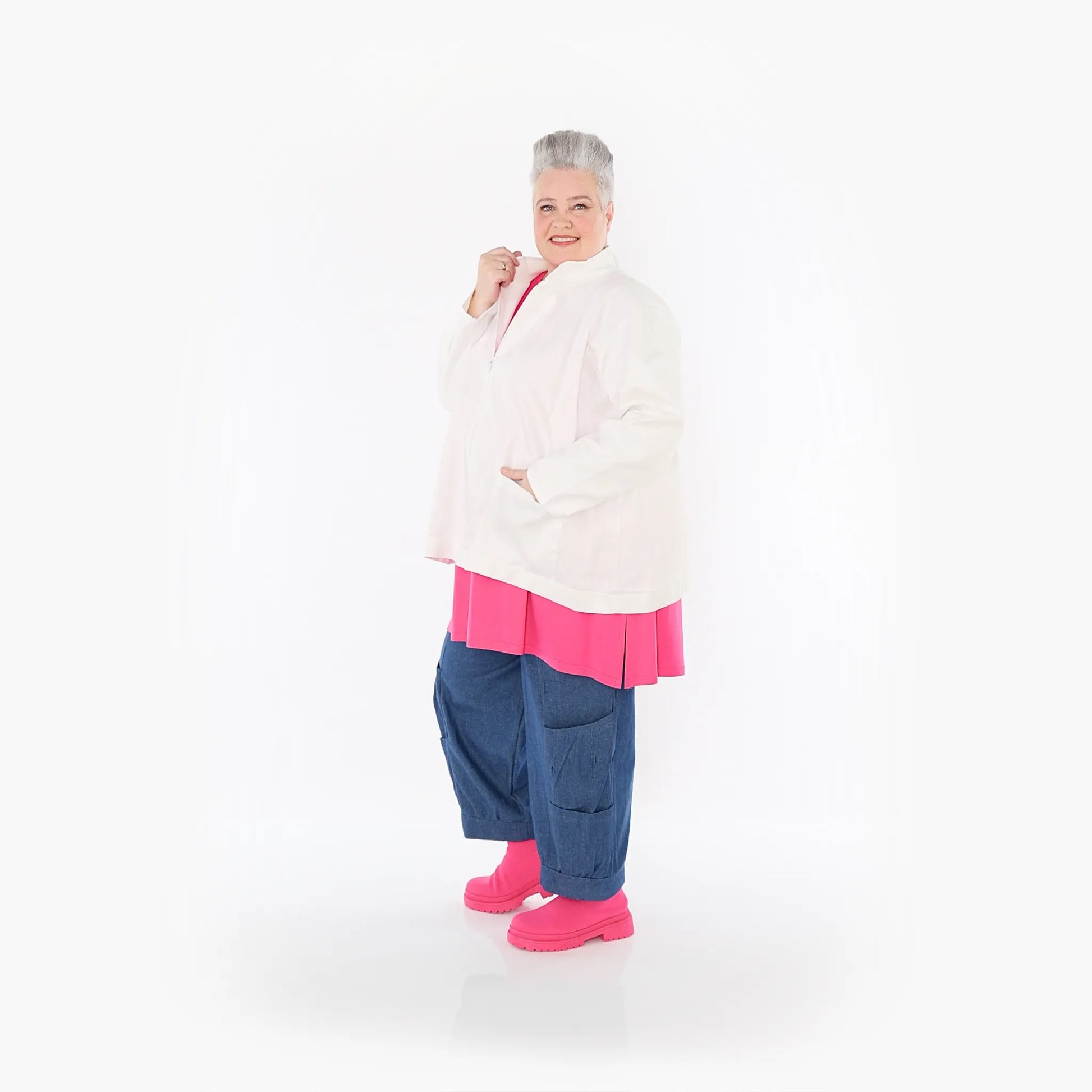 AKH Fashion Jacke in gerader Form, aus Baumwolle, 1458.07017, Weiß, Ausgefallen, Zeitlos