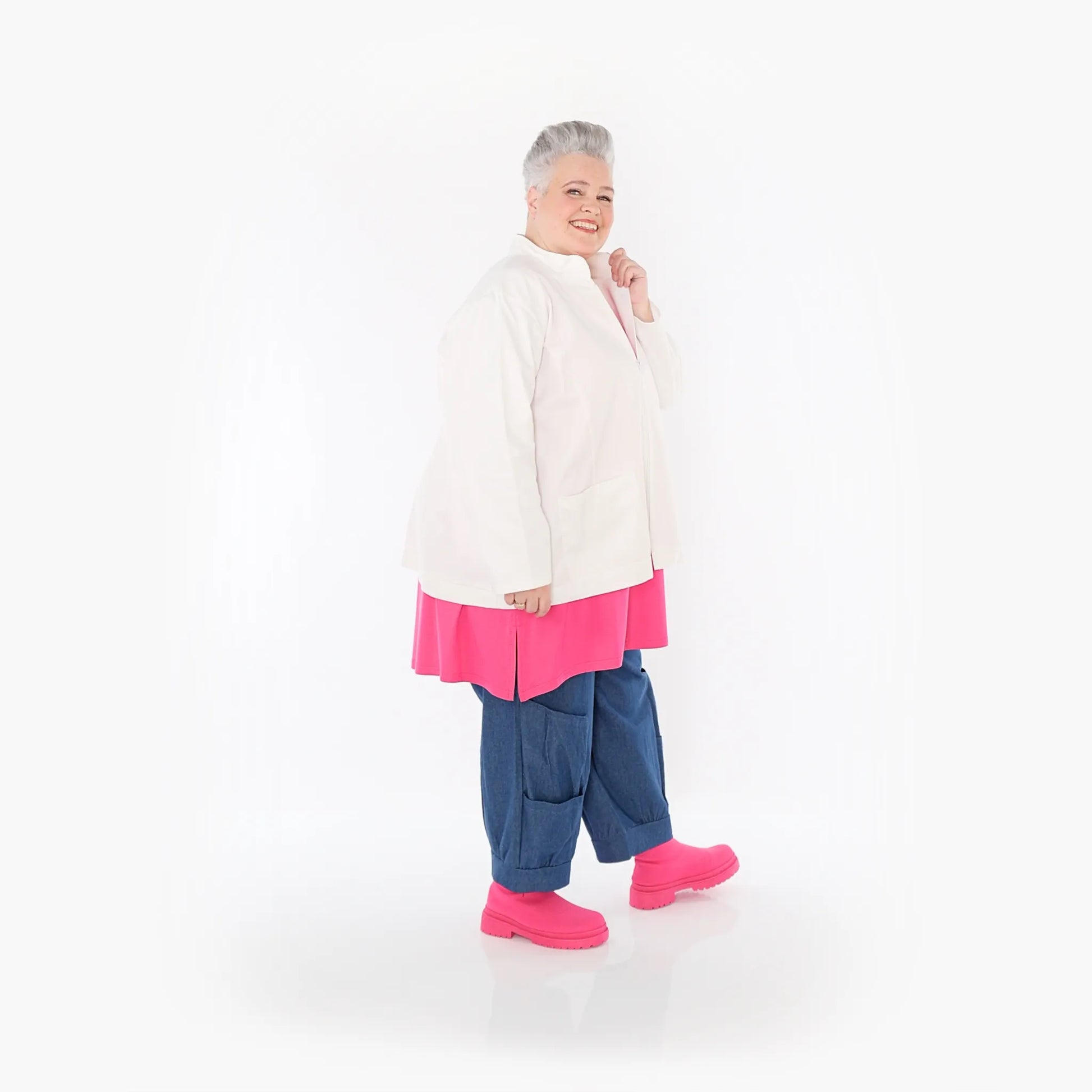 AKH Fashion Jacke in gerader Form, aus Baumwolle, 1458.07017, Weiß, Ausgefallen, Zeitlos