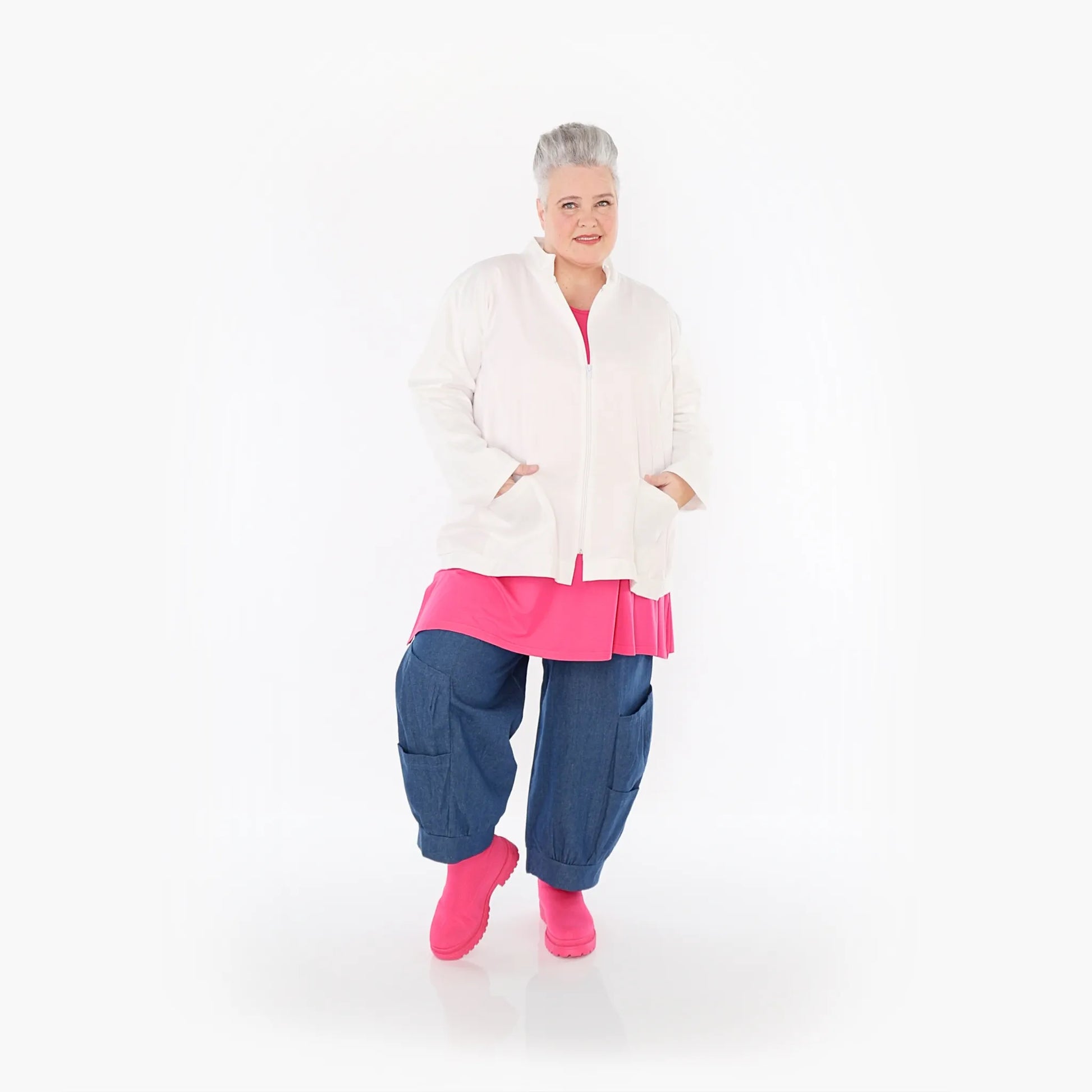 AKH Fashion Jacke in gerader Form, aus Baumwolle, 1458.07017, Weiß, Ausgefallen, Zeitlos