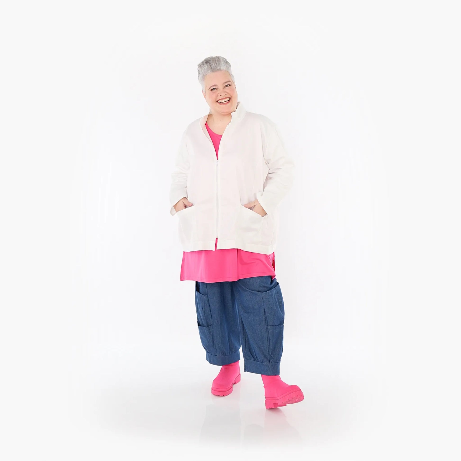 AKH Fashion Jacke in gerader Form, aus Baumwolle, 1458.07017, Weiß, Ausgefallen, Zeitlos