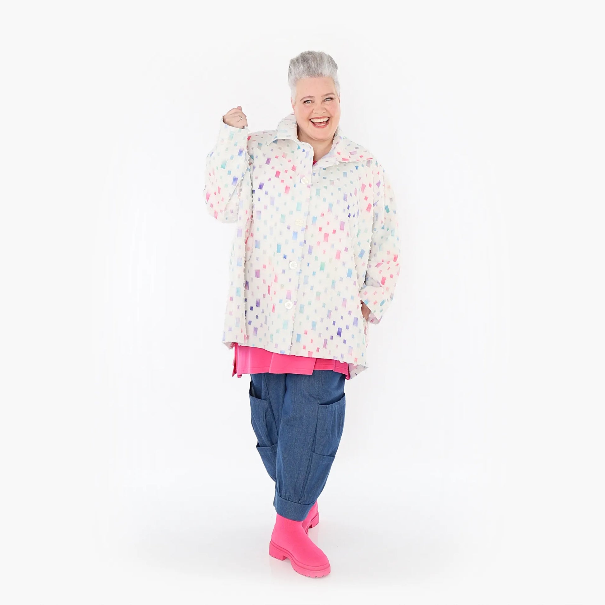 A-Form Jacke von AKH Fashion aus Baumwolle, 1458.07029, Off/White/Multi, Ausgefallen