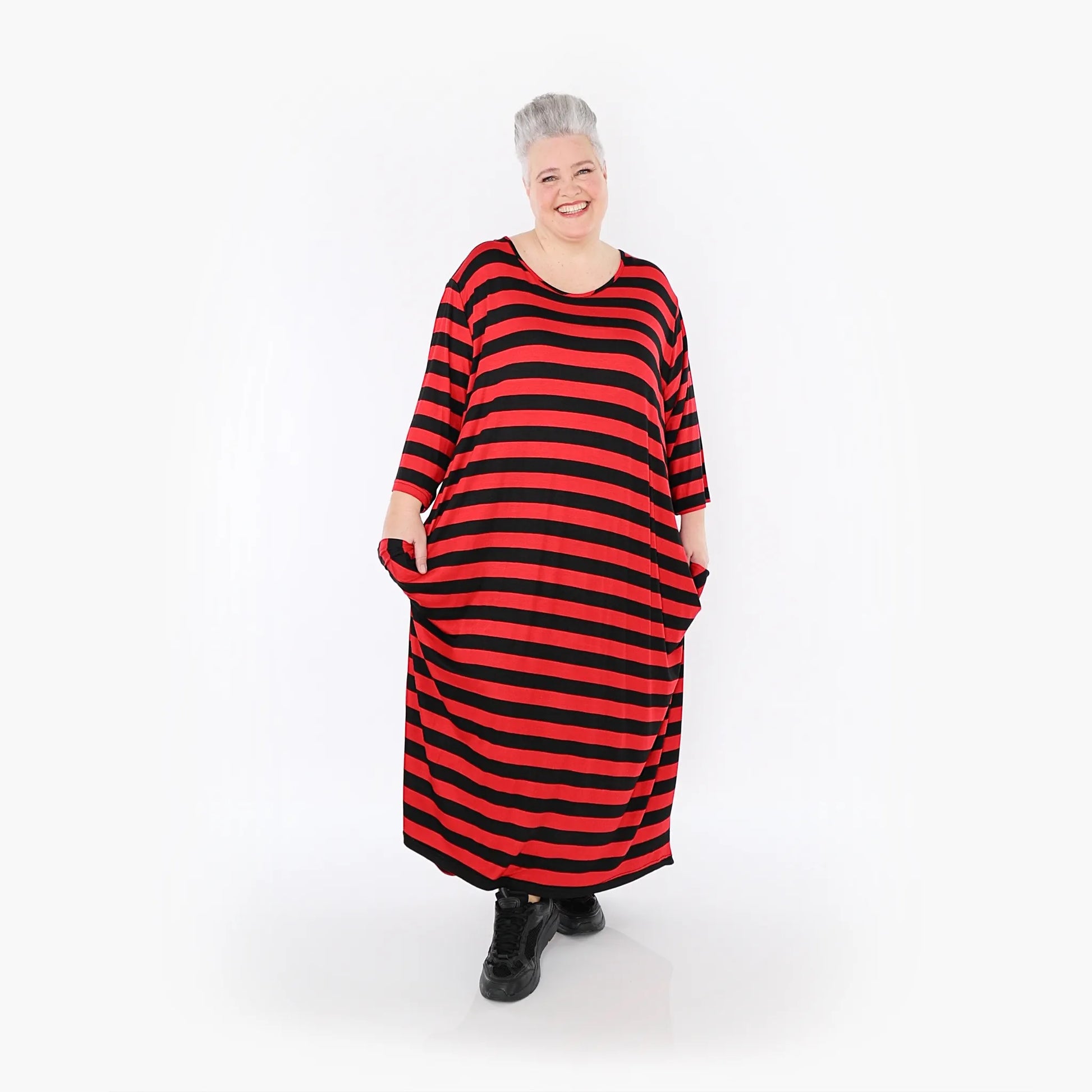 Ballonkleid von AKH Fashion aus Viskose, 1459.01926, Rot/Schwarz, Blockstreifen, Schick