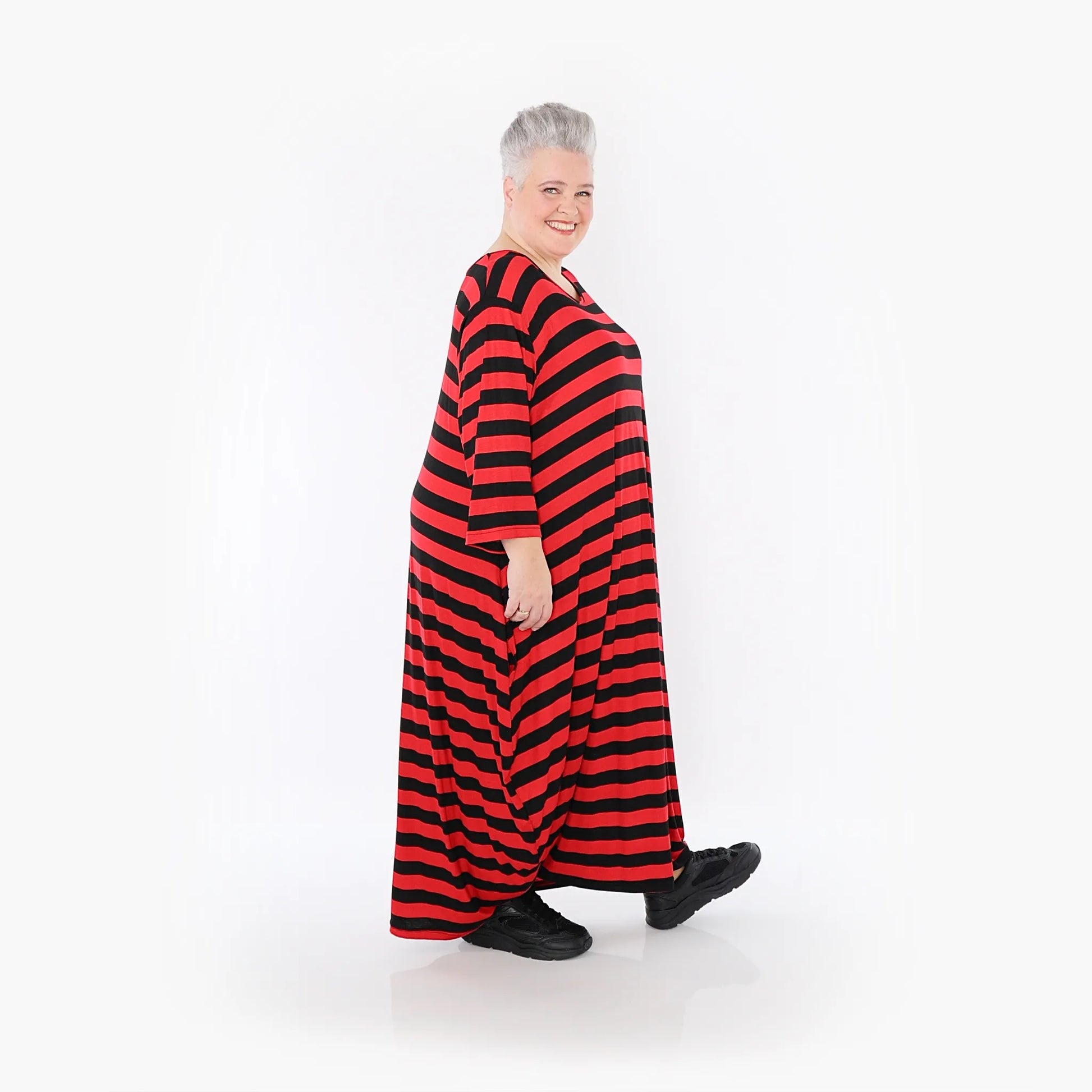 Ballonkleid von AKH Fashion aus Viskose, 1459.01926, Rot/Schwarz, Blockstreifen, Schick