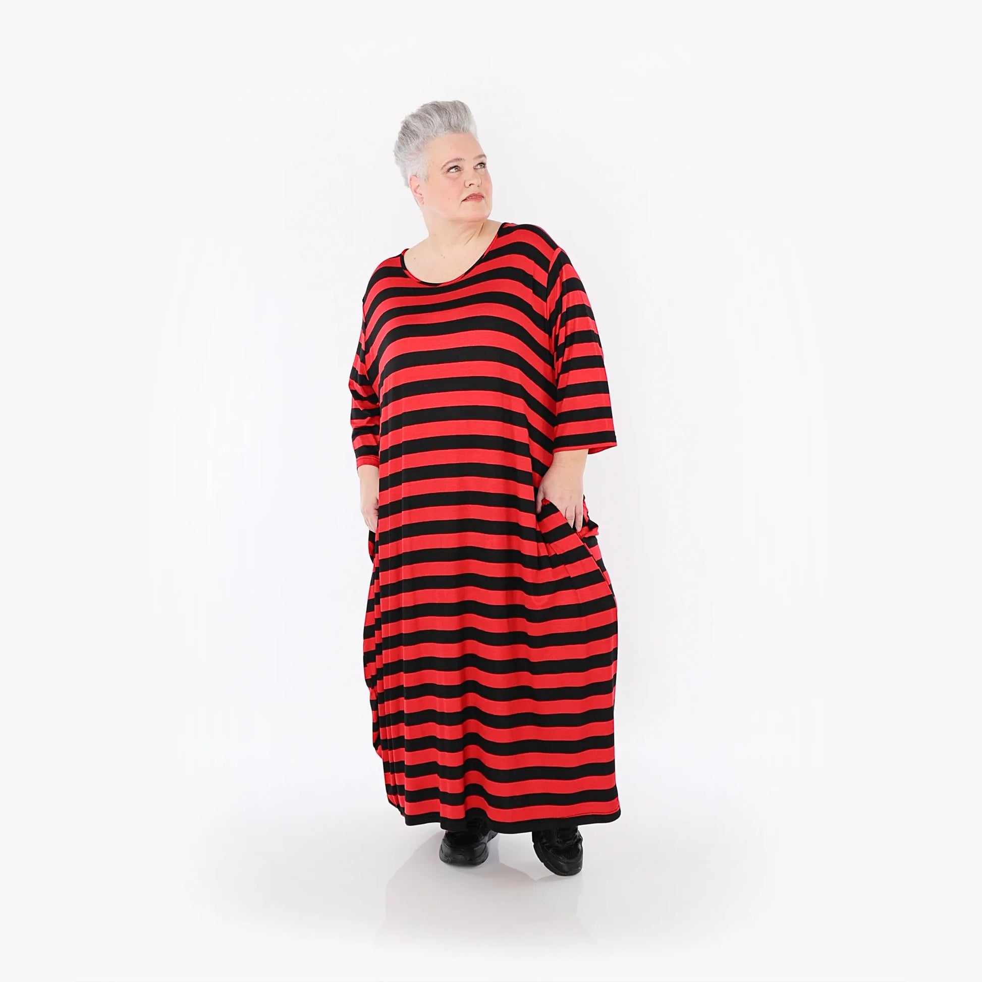 Ballonkleid von AKH Fashion aus Viskose, 1459.01926, Rot/Schwarz, Blockstreifen, Schick