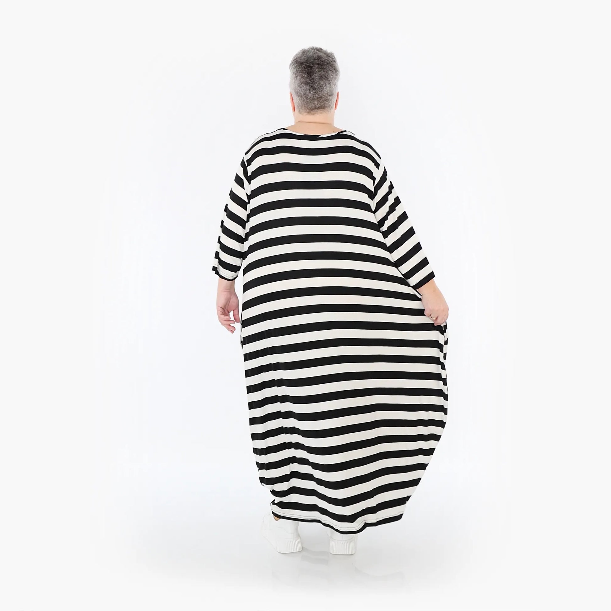Ballonkleid von AKH Fashion aus Viskose, 1459.01926, Weiß/Schwarz, Blockstreifen, Schick