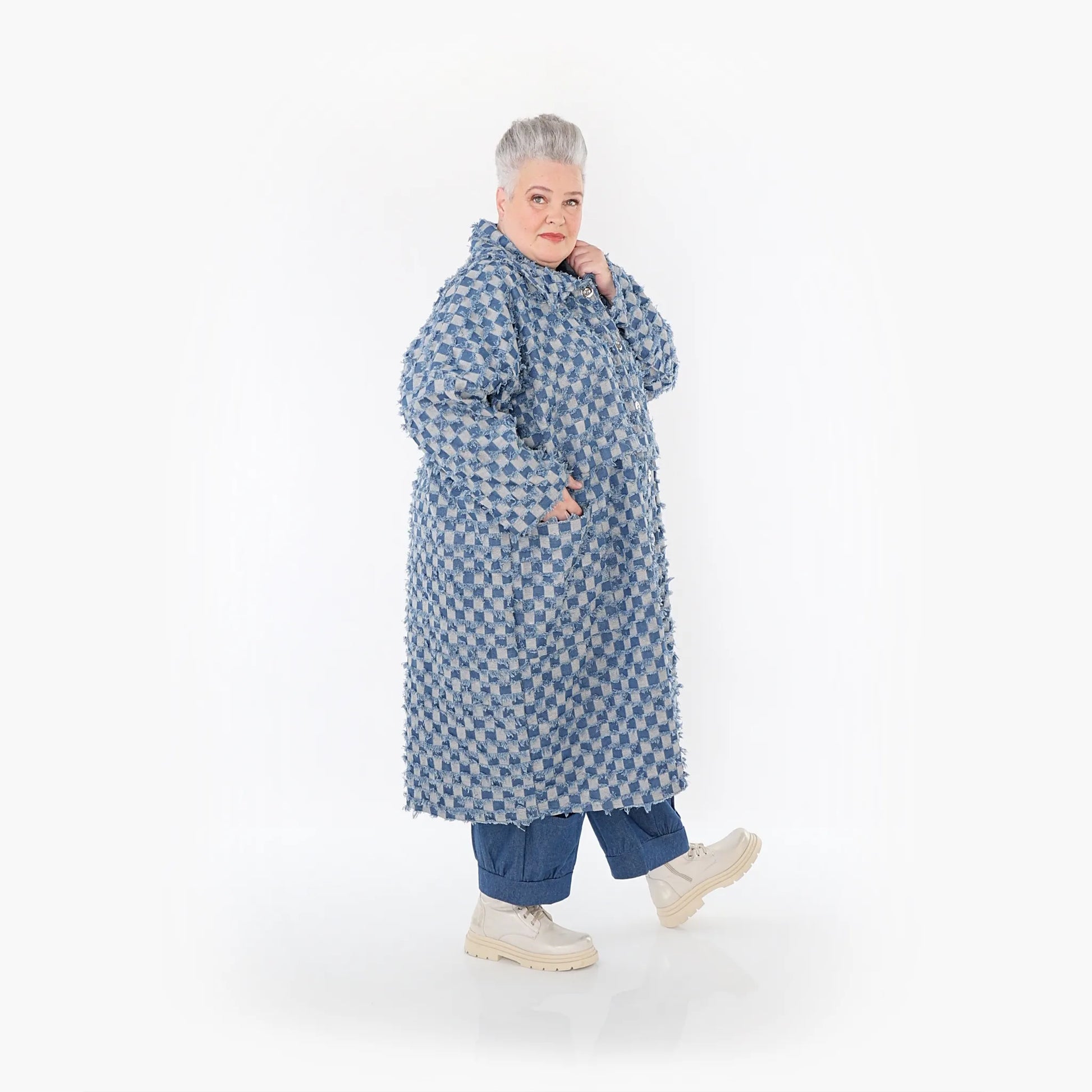 AKH Fashion Mantel in gerader Form, aus Baumwolle, 1463.07041, Jeansblau/Grau, Kariert