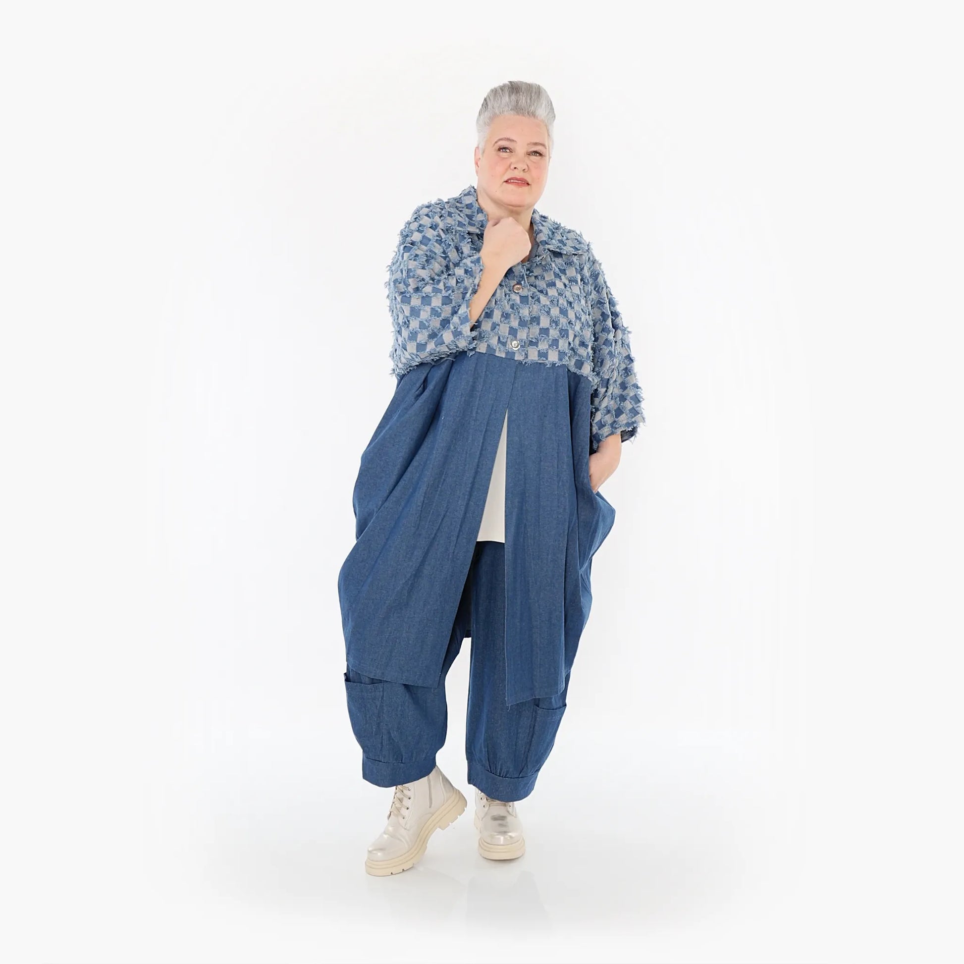 Ballonmantel von AKH Fashion aus Baumwolle, 1463.07055, Jeansblau/Grau, Kariert, Schick