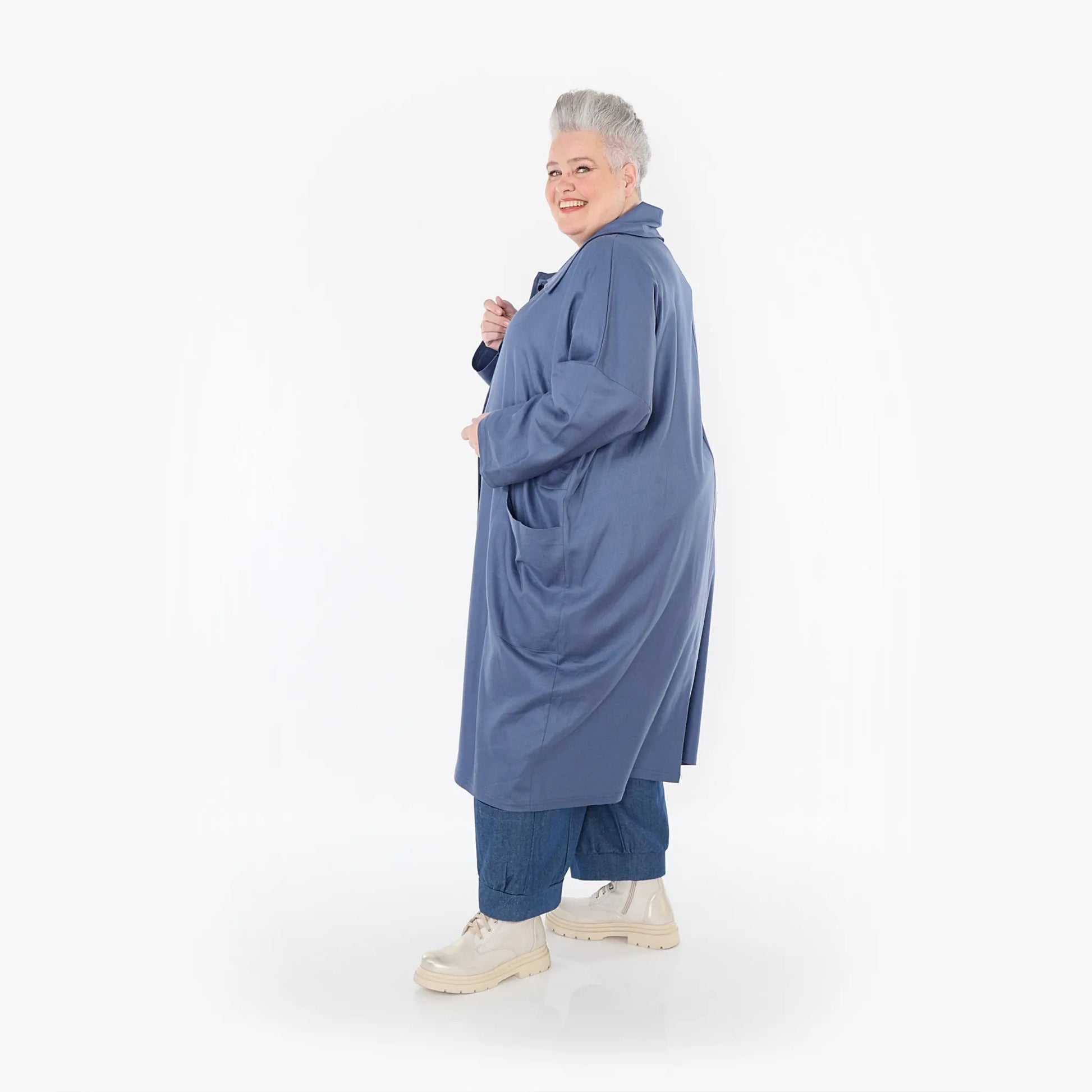 AKH Fashion Mantel in gerader Form, aus Baumwolle, 1465.07041, Jeansblau, Ausgefallen
