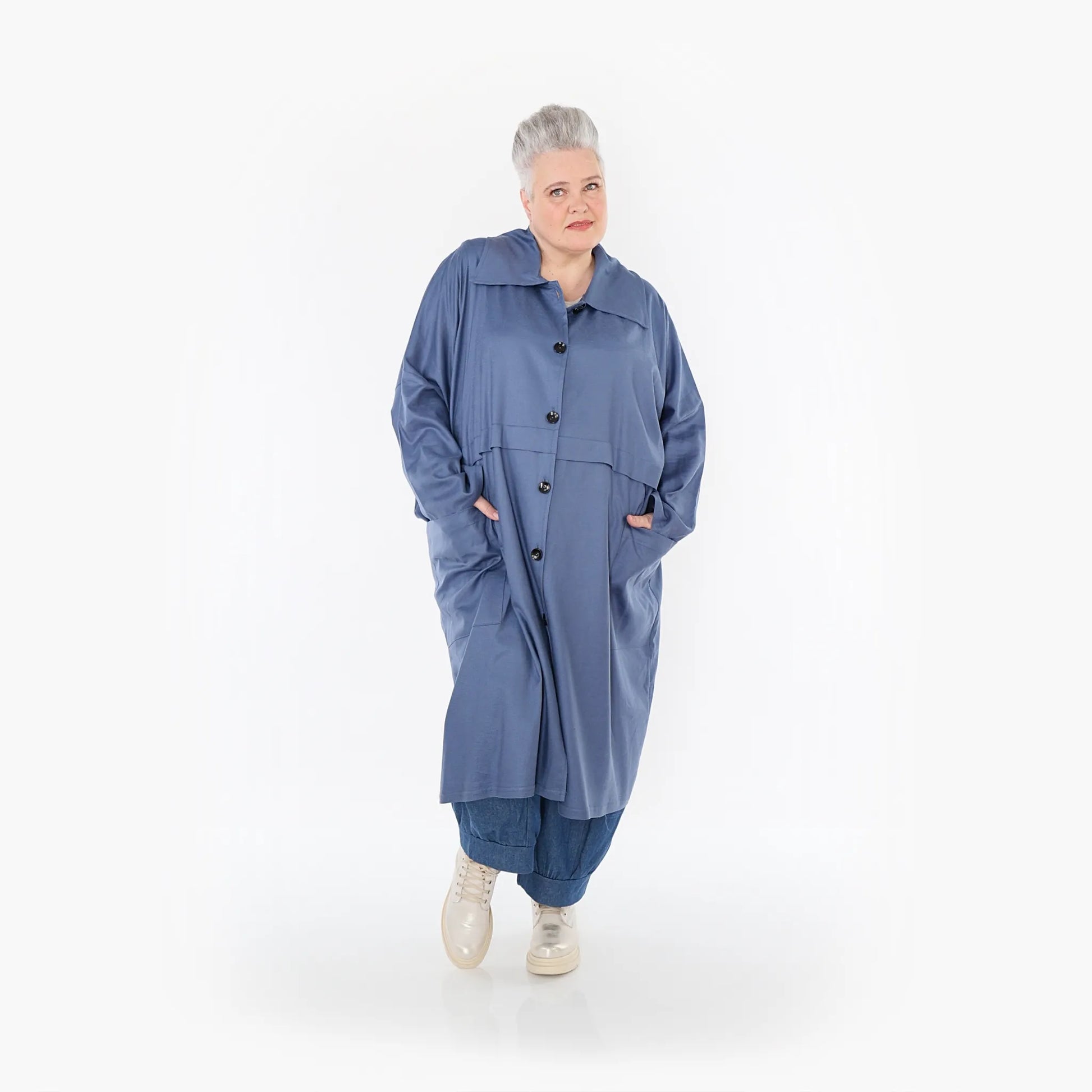 AKH Fashion Mantel in gerader Form, aus Baumwolle, 1465.07041, Jeansblau, Ausgefallen
