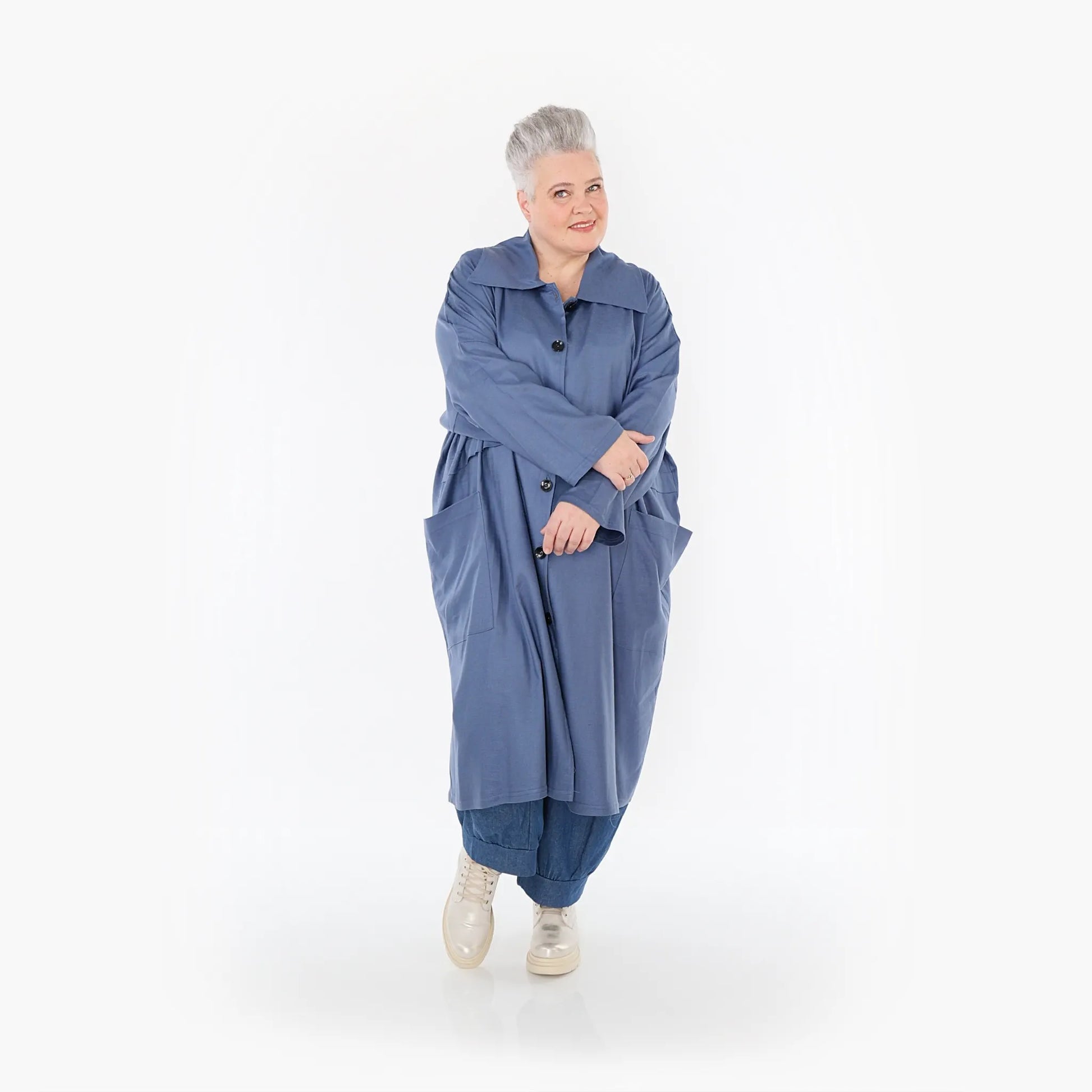 AKH Fashion Mantel in gerader Form, aus Baumwolle, 1465.07041, Jeansblau, Ausgefallen