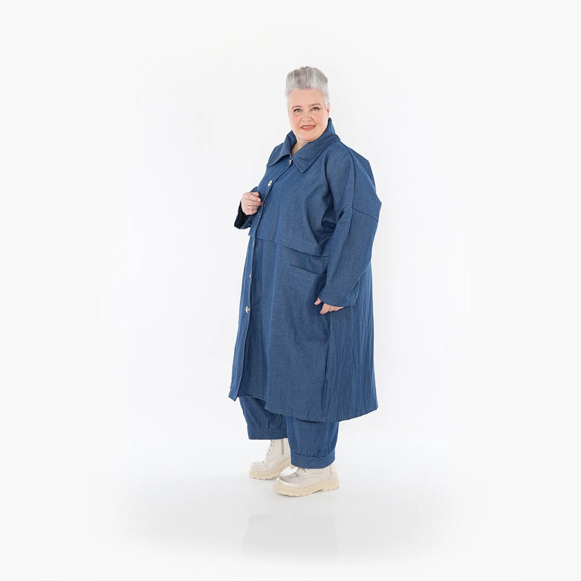 AKH Fashion Mantel in gerader Form, aus Polyester, 1466.07041, Jeansblau, Ausgefallen