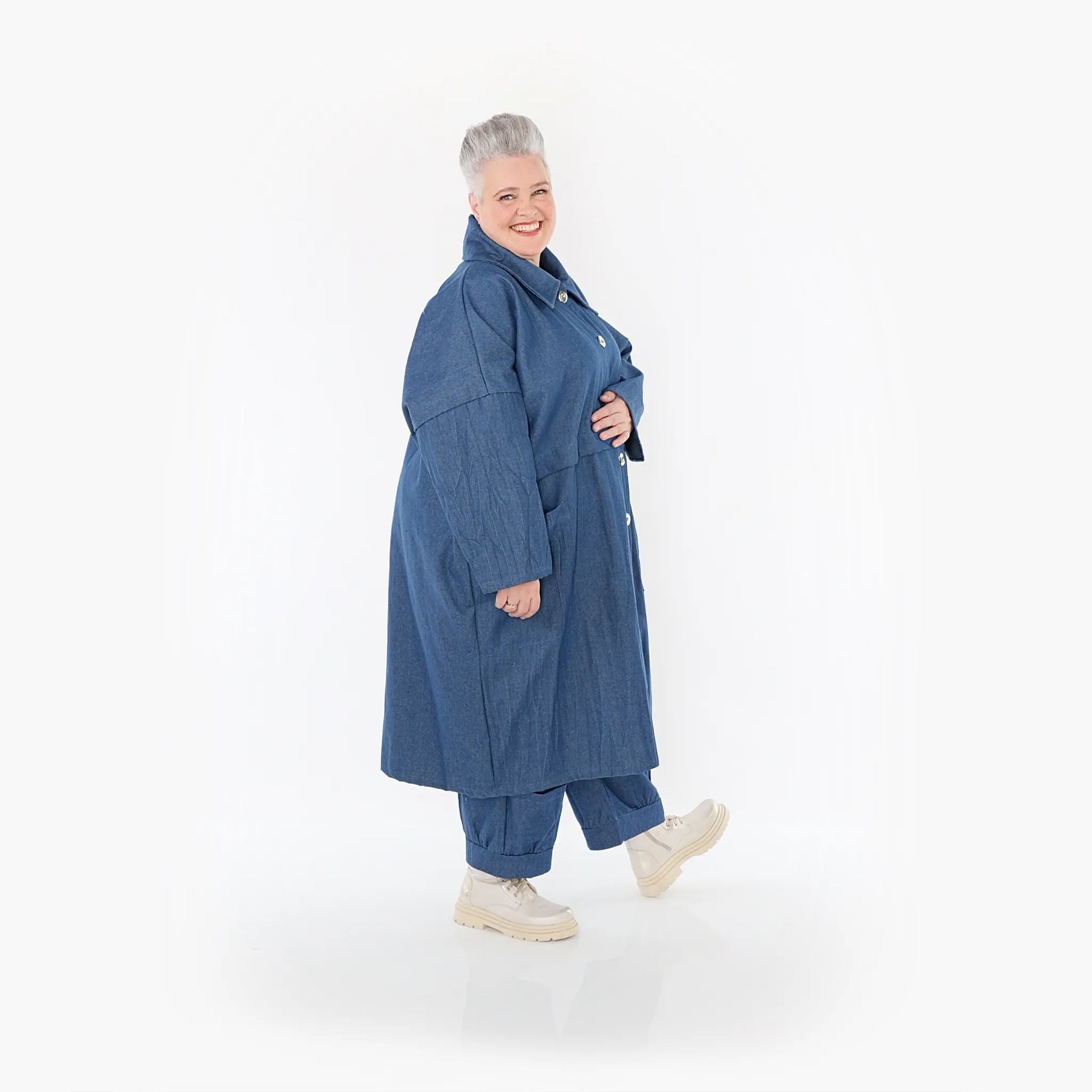 AKH Fashion Mantel in gerader Form, aus Polyester, 1466.07041, Jeansblau, Ausgefallen