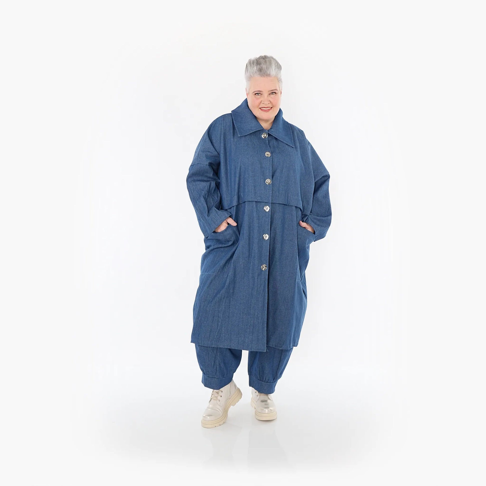 AKH Fashion Mantel in gerader Form, aus Polyester, 1466.07041, Jeansblau, Ausgefallen