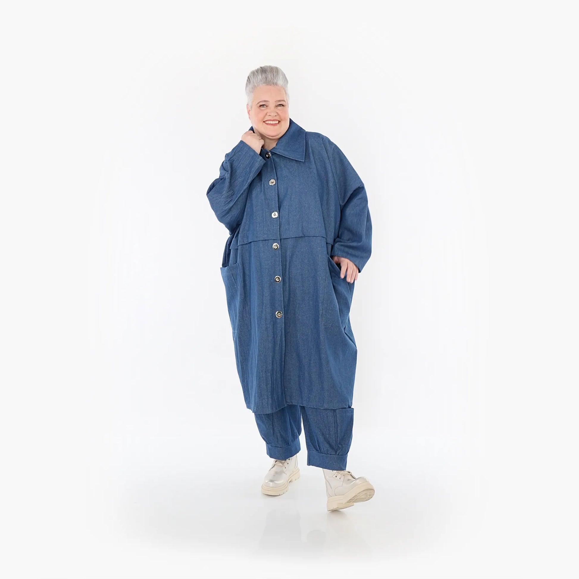 AKH Fashion Mantel in gerader Form, aus Polyester, 1466.07041, Jeansblau, Ausgefallen