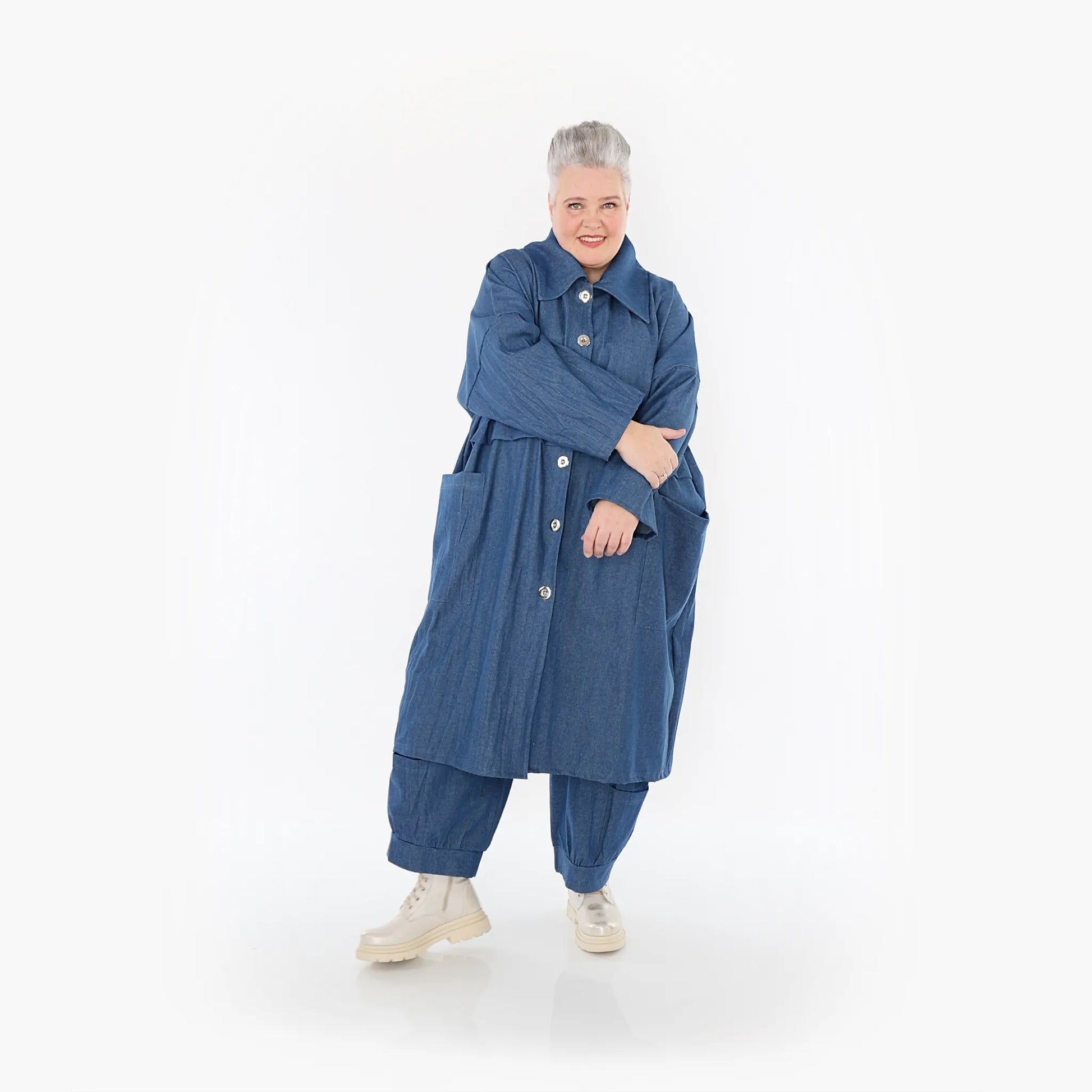 AKH Fashion Mantel in gerader Form, aus Polyester, 1466.07041, Jeansblau, Ausgefallen