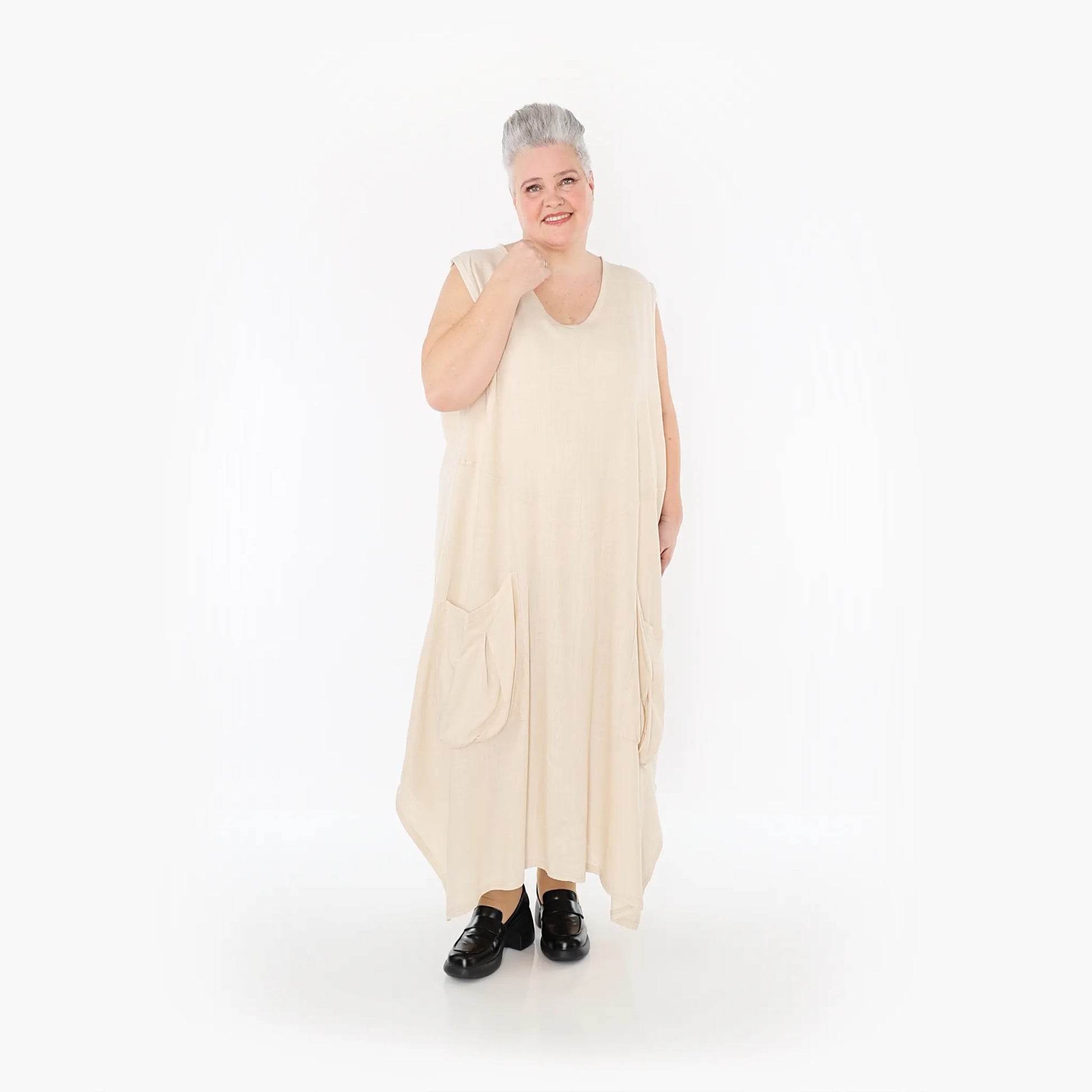 A-Form Kleid von AKH Fashion aus Viskose, 1468.07056, Beige, Ausgefallen, Zeitlos, Schick