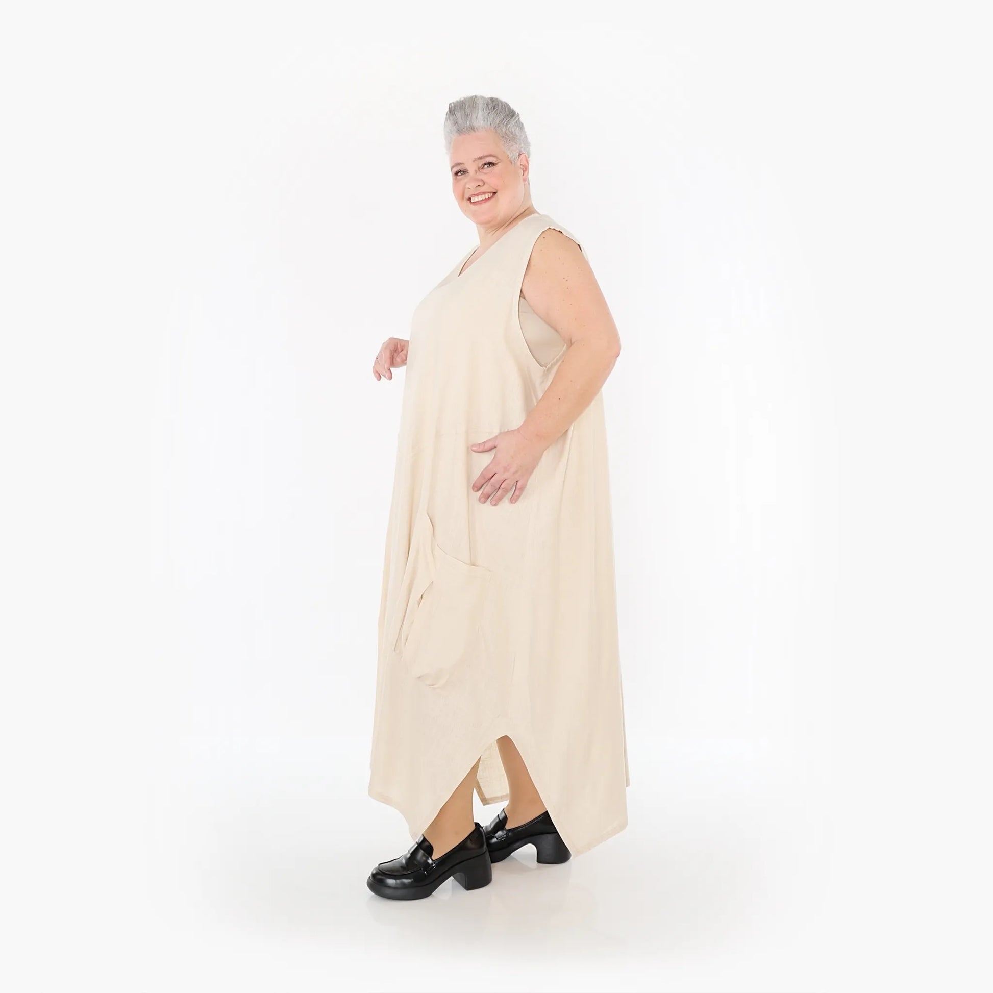 A-Form Kleid von AKH Fashion aus Viskose, 1468.07056, Beige, Ausgefallen, Zeitlos, Schick
