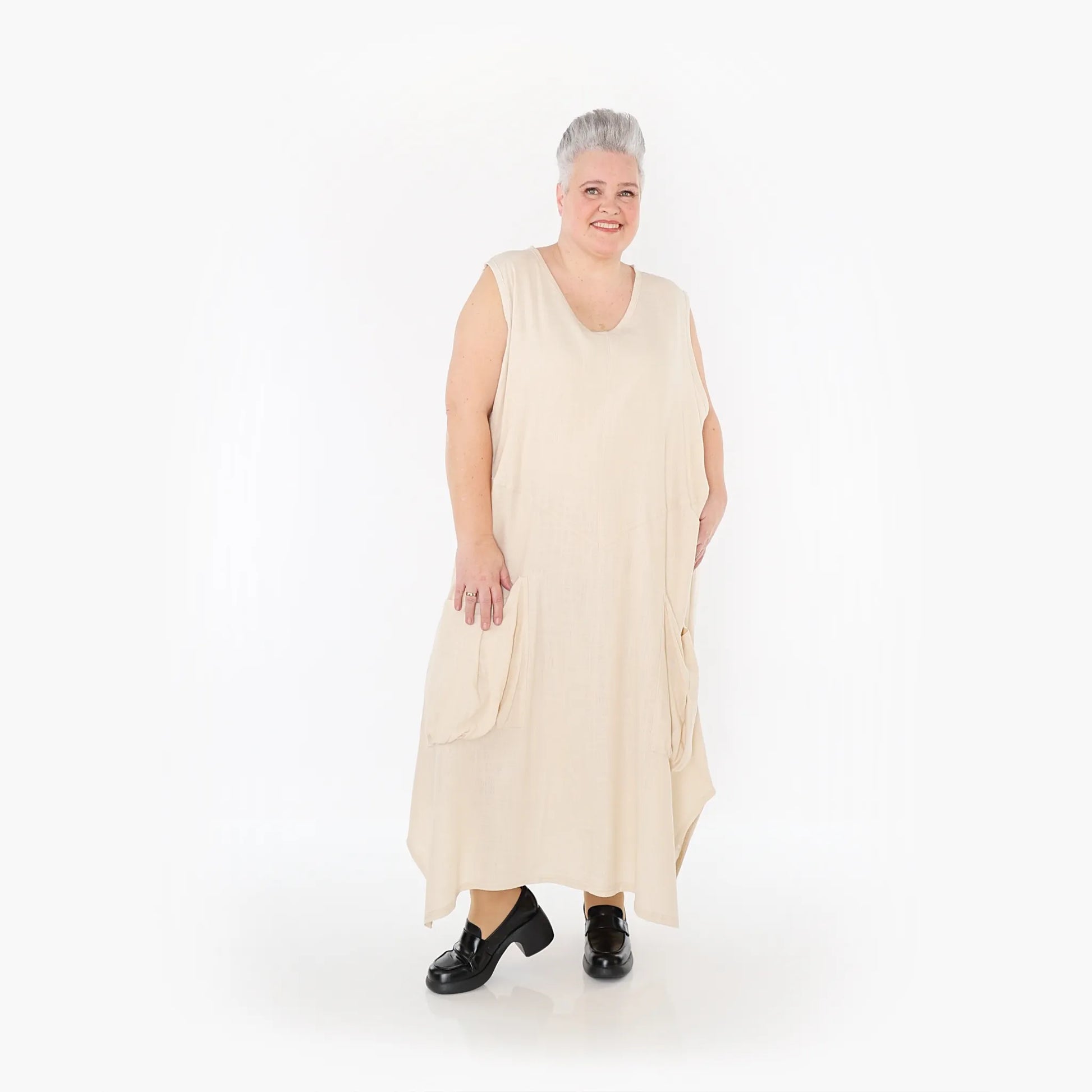 A-Form Kleid von AKH Fashion aus Viskose, 1468.07056, Beige, Ausgefallen, Zeitlos, Schick