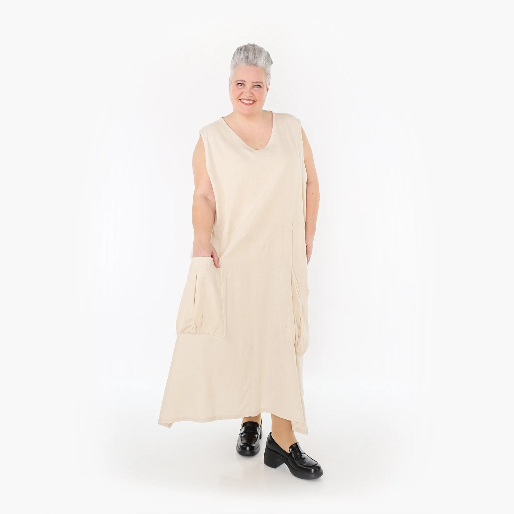 A-Form Kleid von AKH Fashion aus Viskose, 1468.07056, Beige, Ausgefallen, Zeitlos, Schick