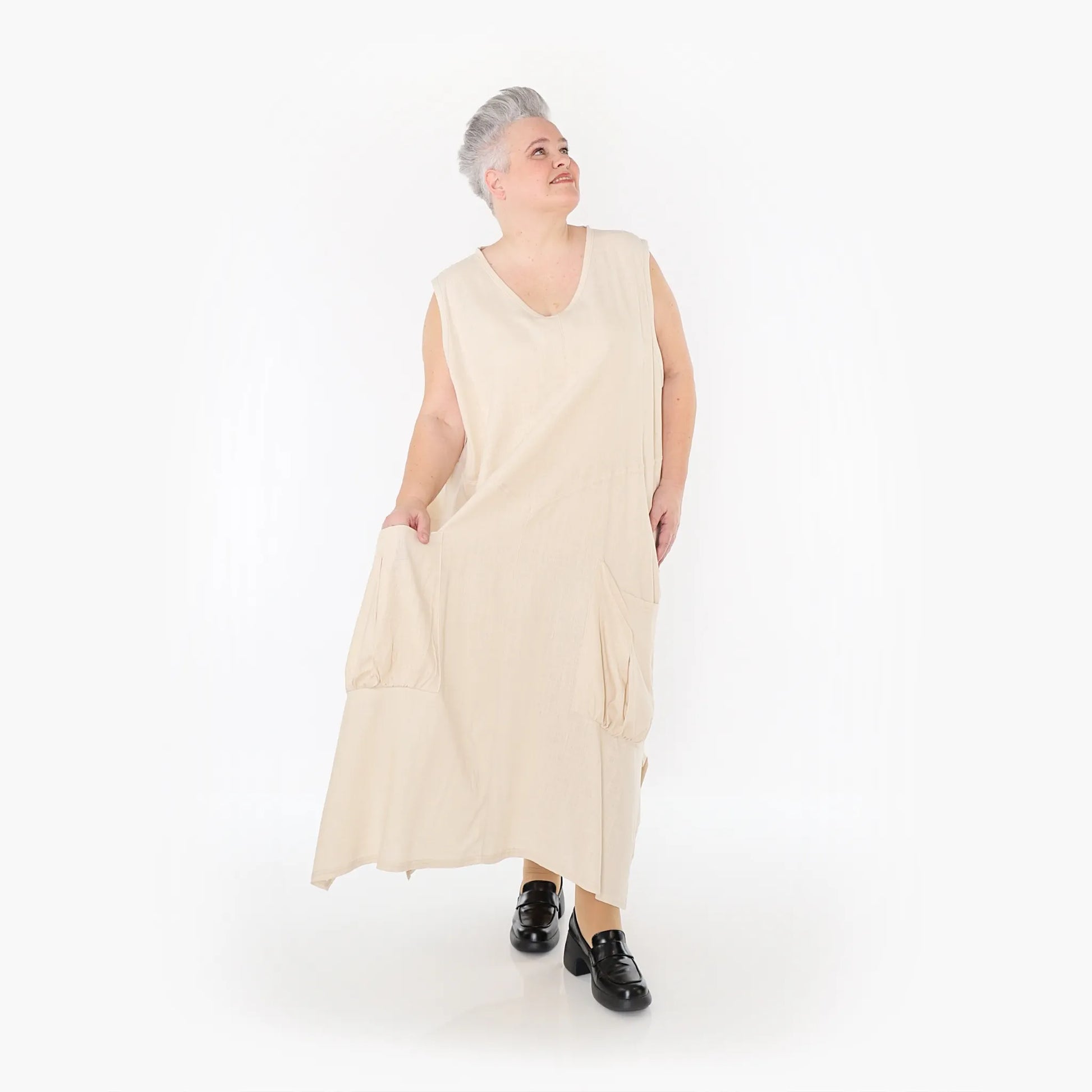 A-Form Kleid von AKH Fashion aus Viskose, 1468.07056, Beige, Ausgefallen, Zeitlos, Schick