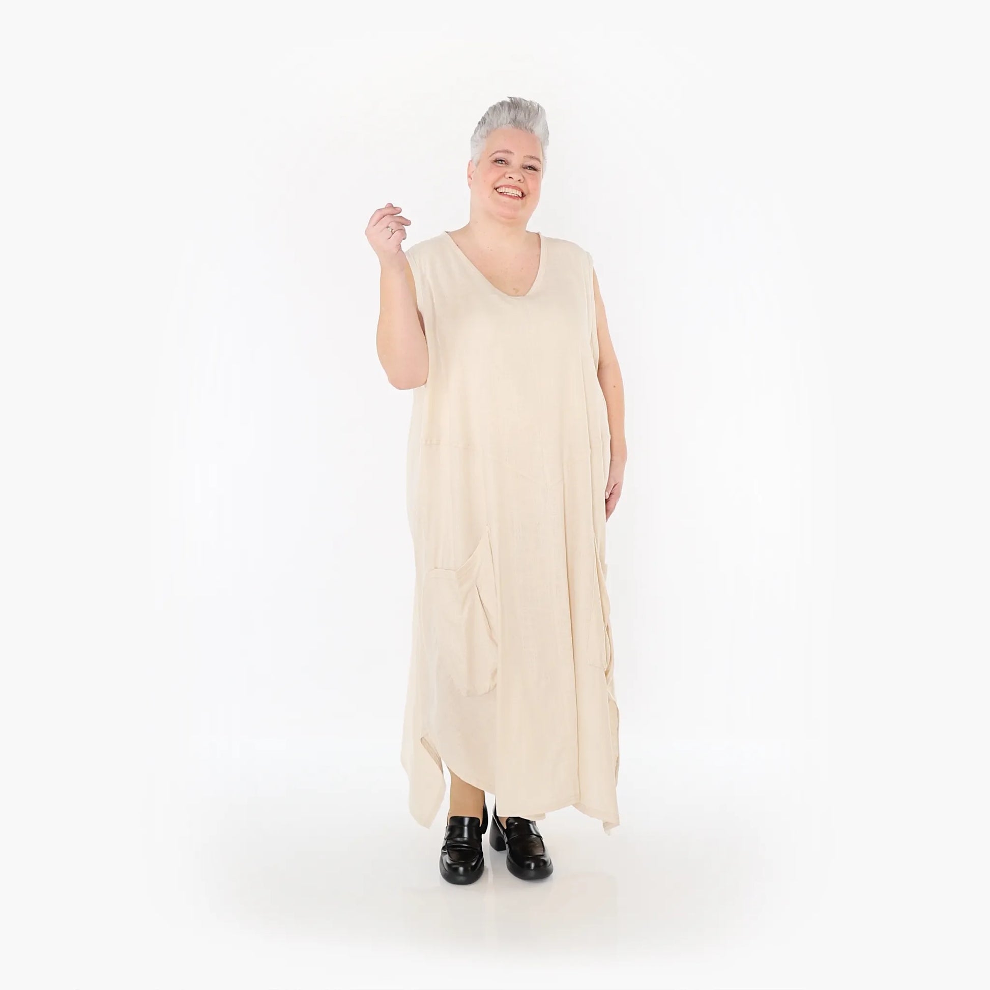 A-Form Kleid von AKH Fashion aus Viskose, 1468.07056, Beige, Ausgefallen, Zeitlos, Schick