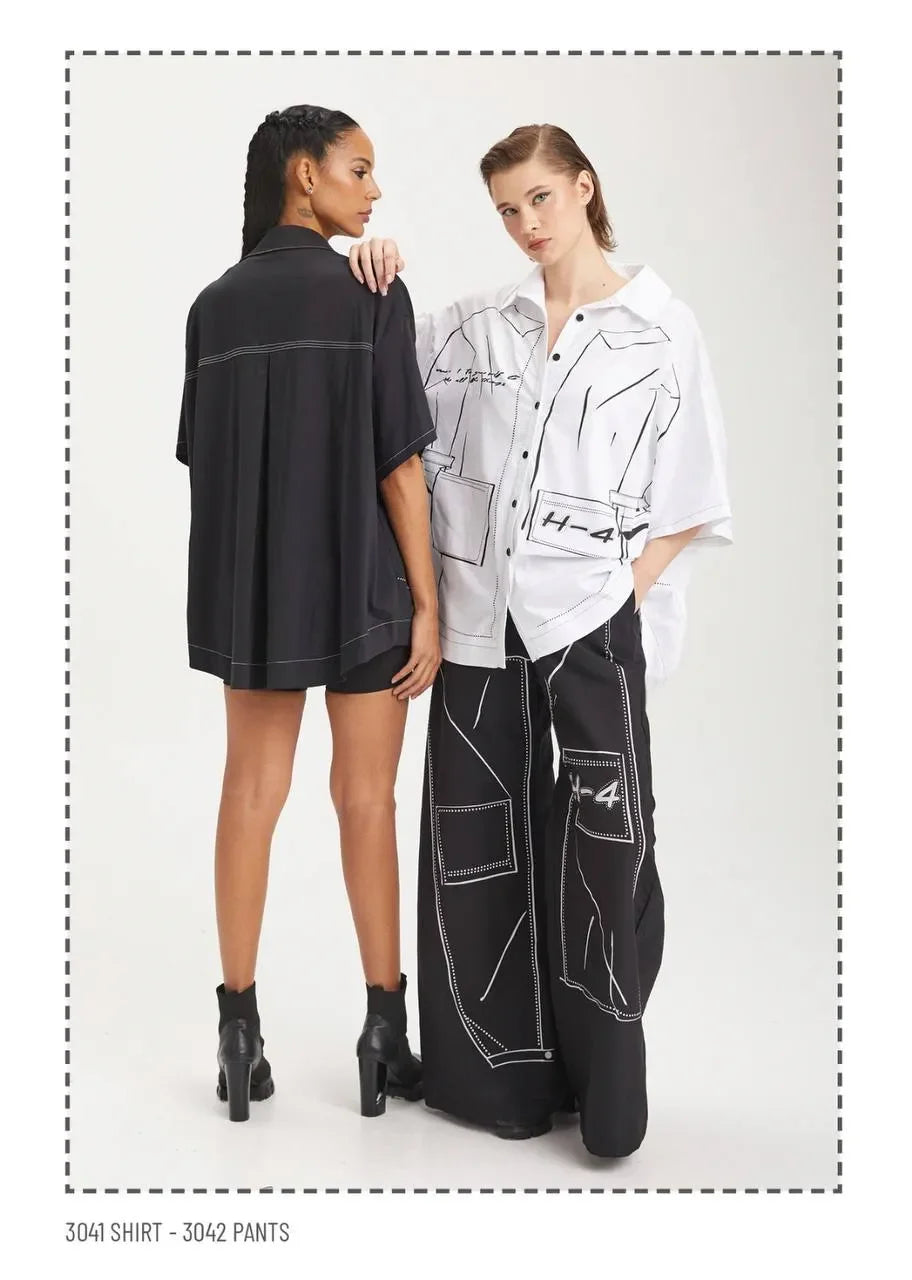 H4 Fashion Shirt in kastiger Form, aus Polyamid, 3041, Weiß, Ausgefallen, Zeitlos, Schick