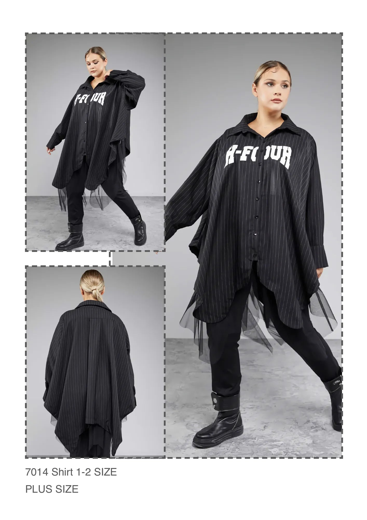 A-Form Bigshirt von H4 Fashion aus Polyamid, 7014, Schwarz, Streifen, Ausgefallen, Zeitlos