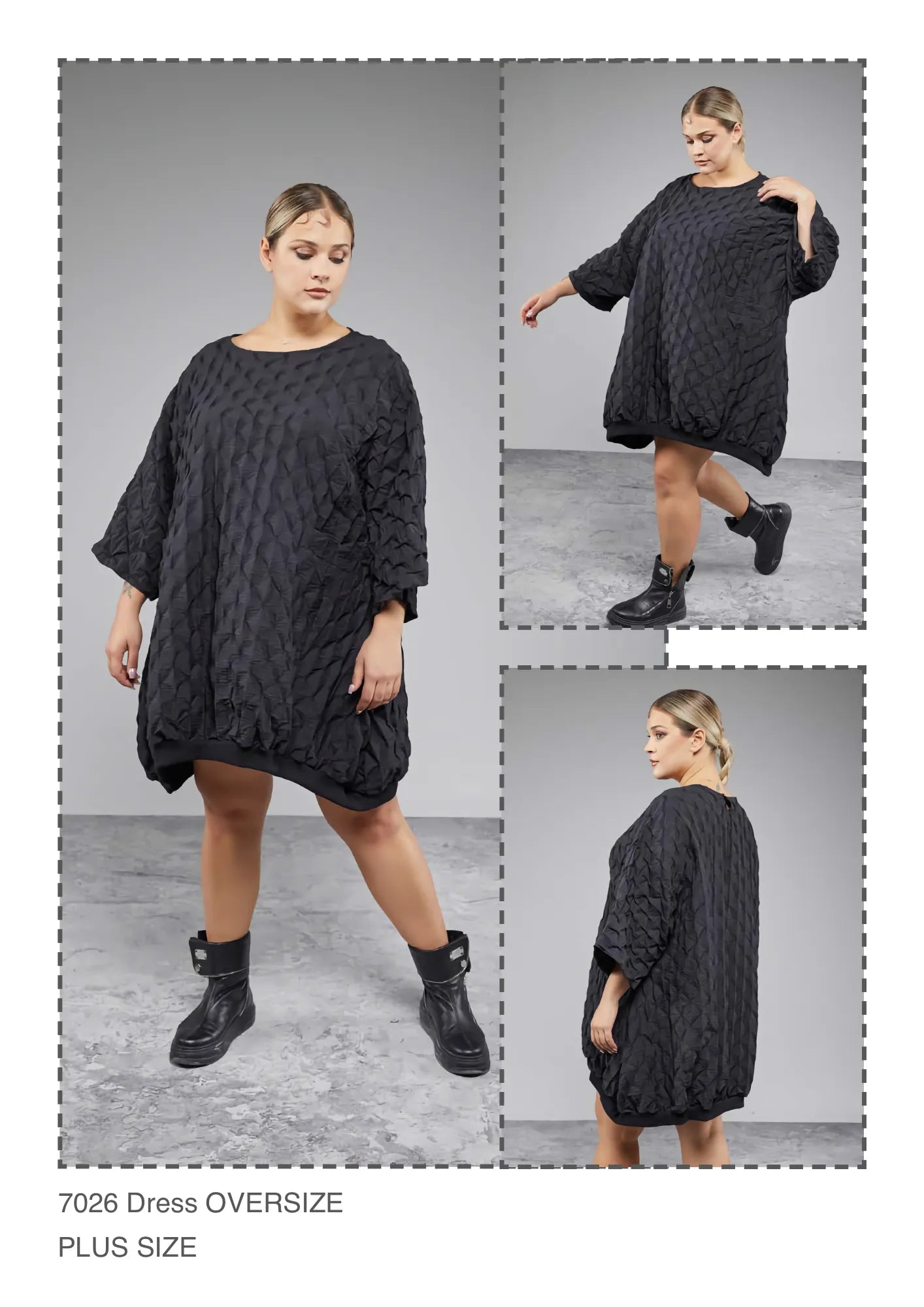 Ballonkleid von H4 Fashion aus Polyamid, 7026, Schwarz, Raute, Ausgefallen, Zeitlos