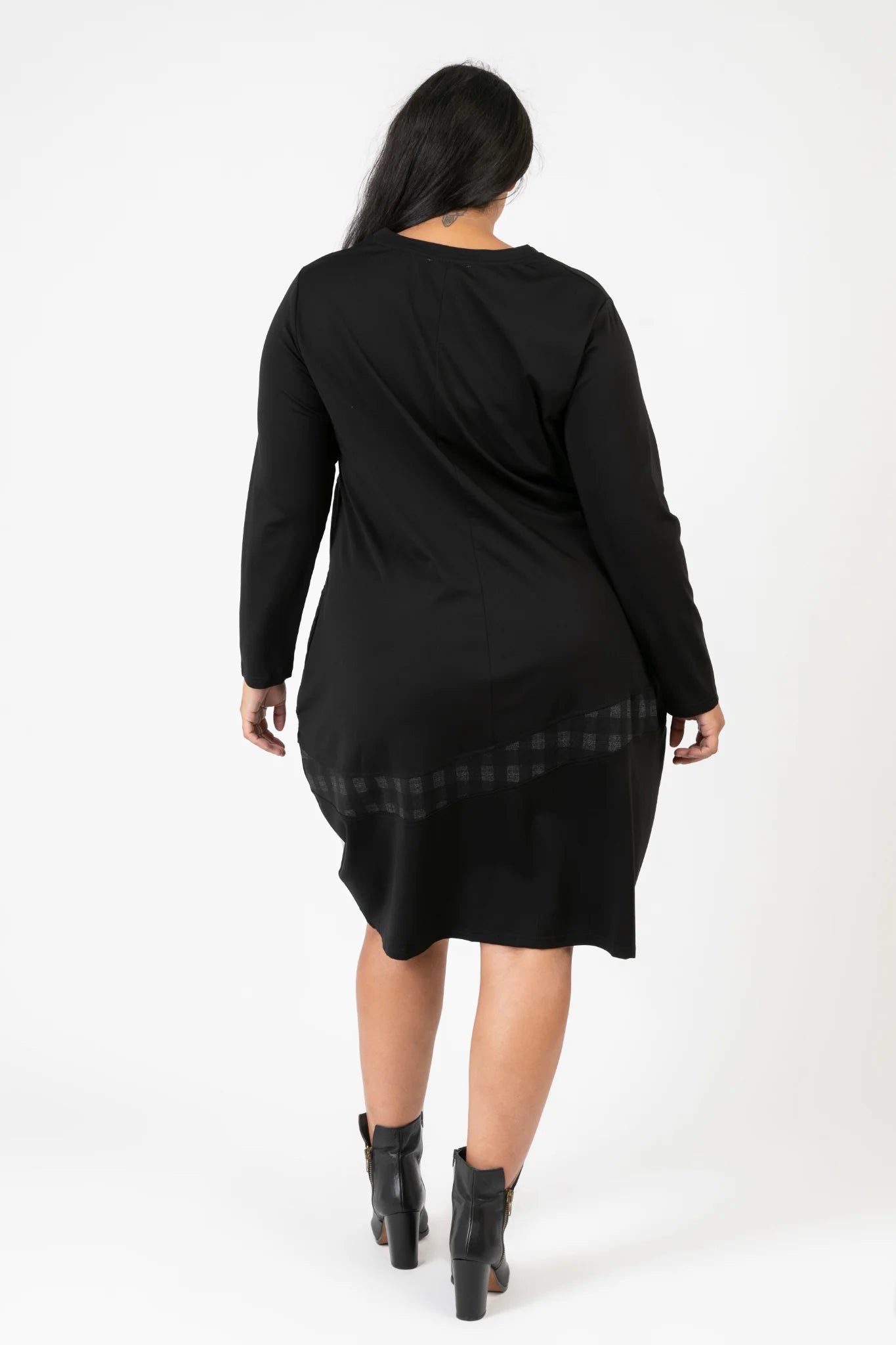 Ballonkleid von Pomme Rouge aus Viskose, C6636, Schwarz-Grau, Muster, Schick, Modern