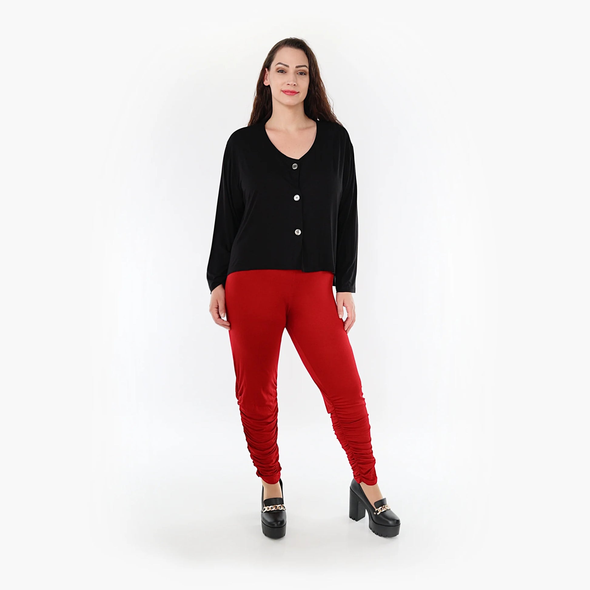 Geraffte Leggings von AKH Fashion aus Viskose, 1233.06580, Bordeaux, Schick, Modern