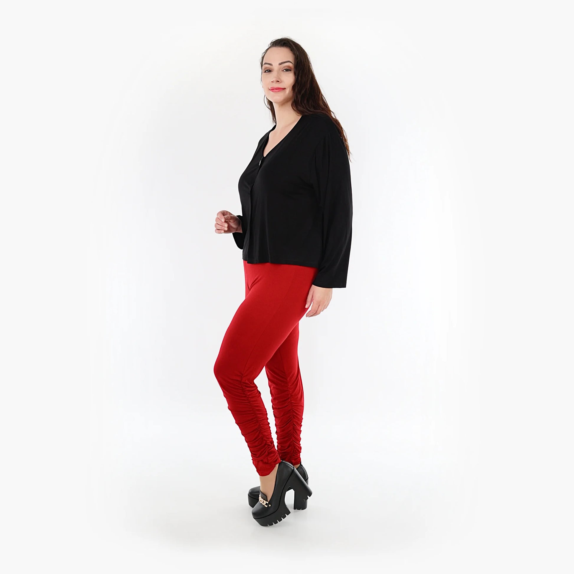 Geraffte Leggings von AKH Fashion aus Viskose, 1233.06580, Bordeaux, Schick, Modern